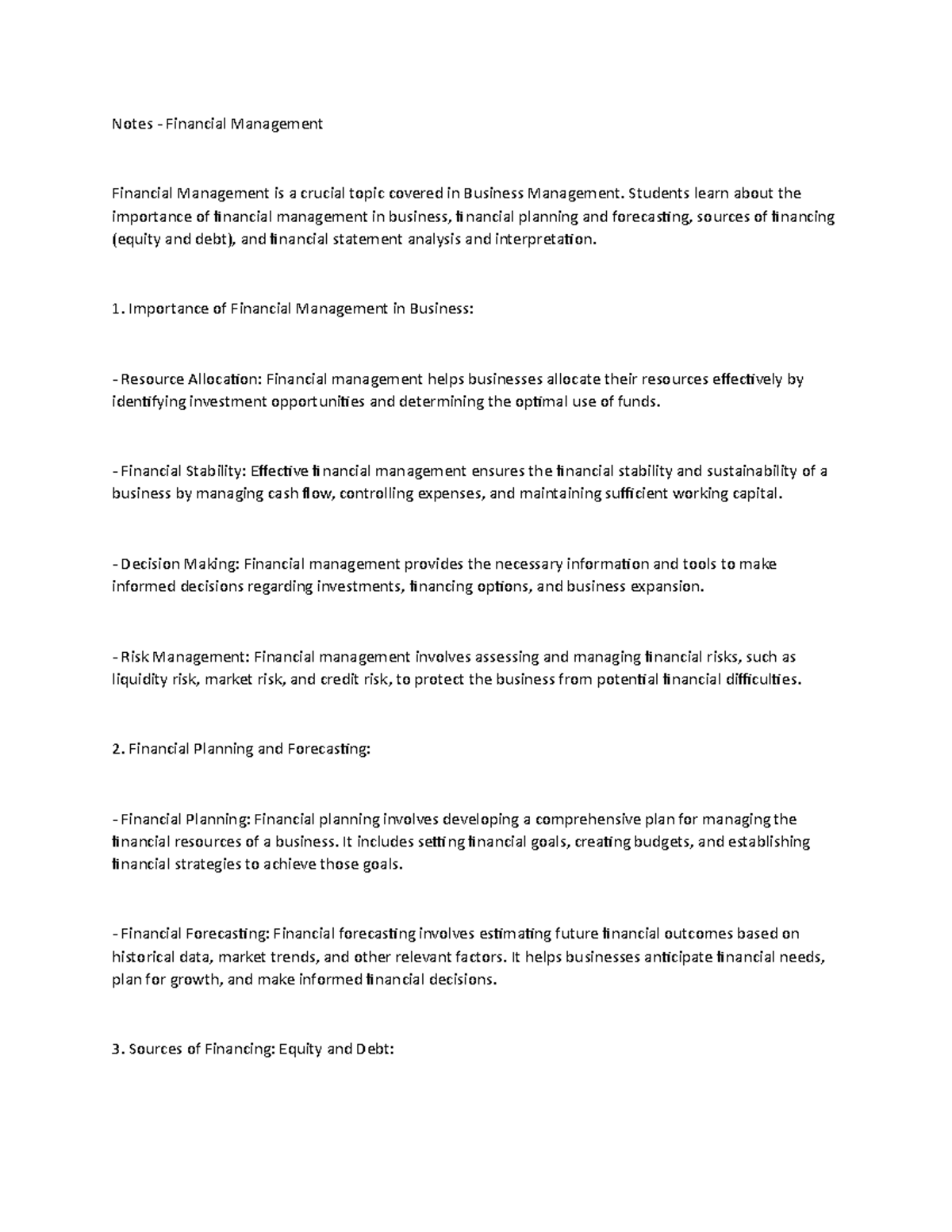 Financial management - Notes - Financial Management Financial ...