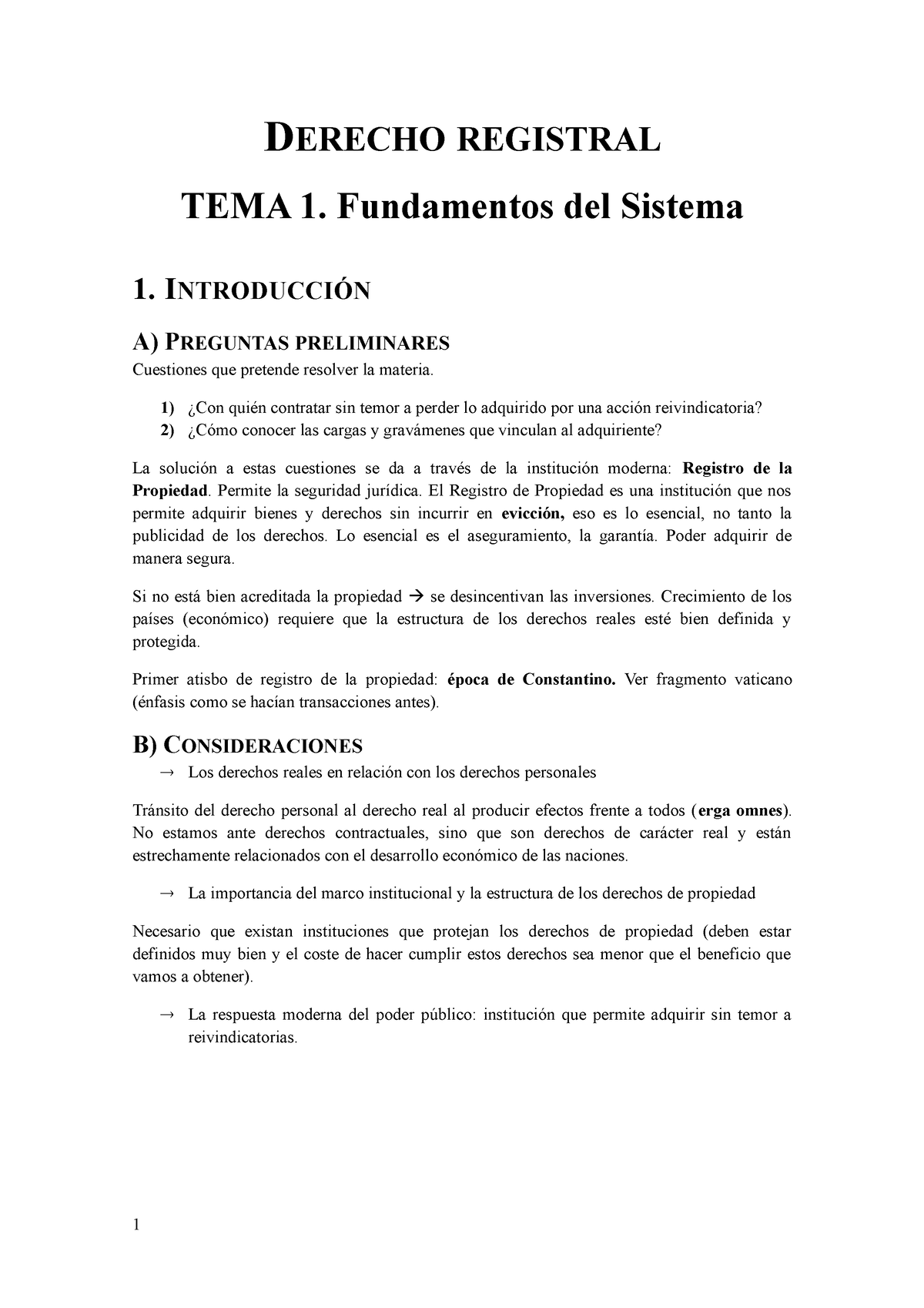 Derecho Registral Apuntes Del Temario Hasta El Tema 6 Derecho Registral Tema 1 Fundamentos 5998