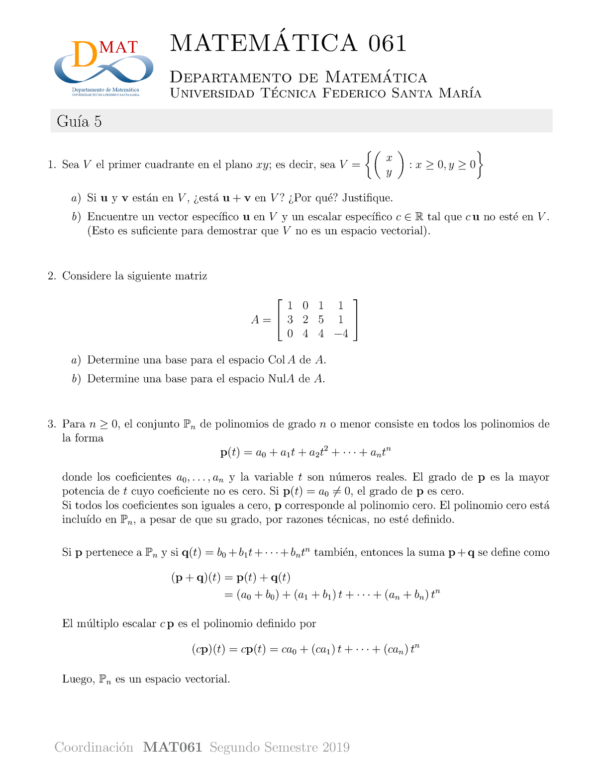 Guia 5 - Guía De Ejercicios - MATEM ́ATICA 061 Departamento De Matem ...