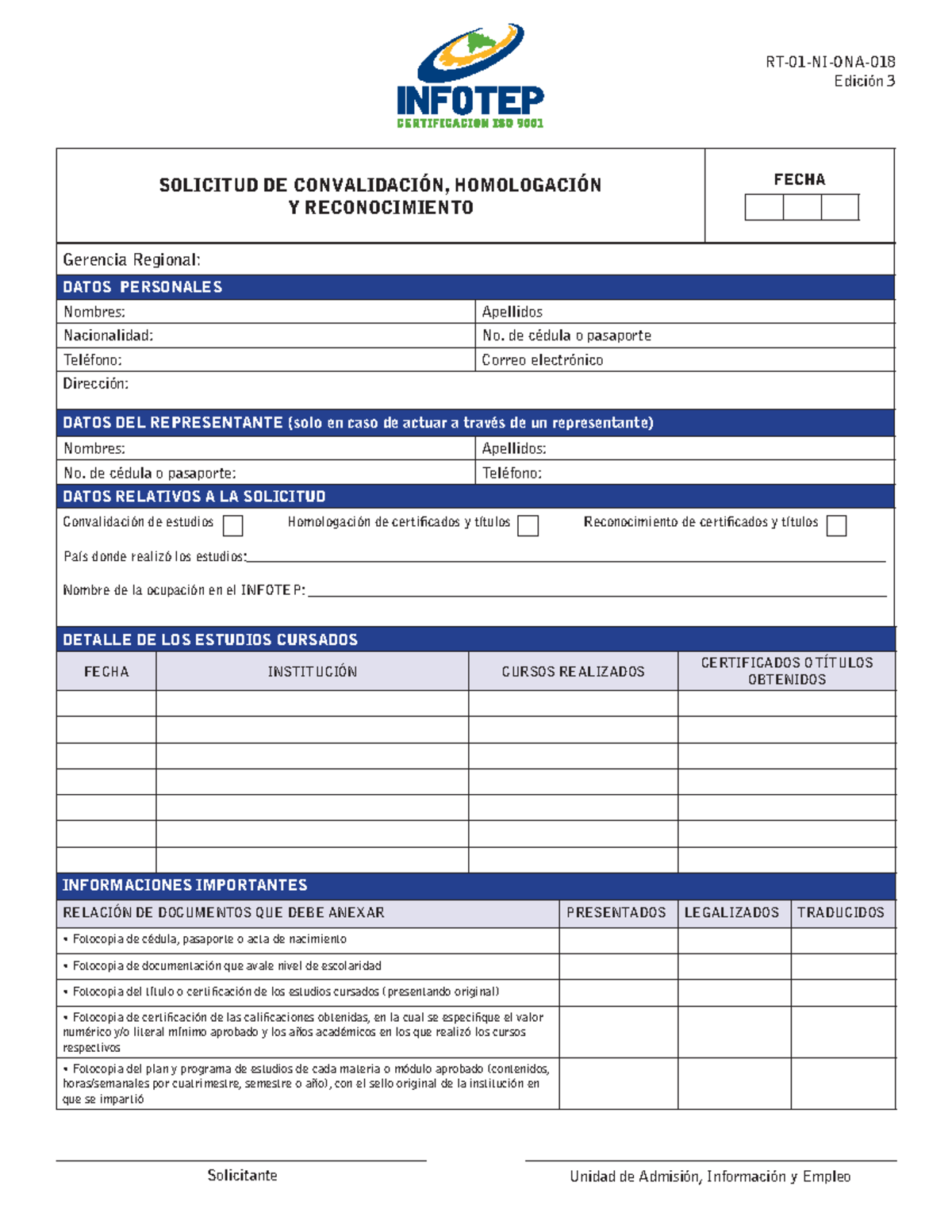 Formulario de convalidación y homologación - SOLICITUD DE CONVALIDACIÓN ...