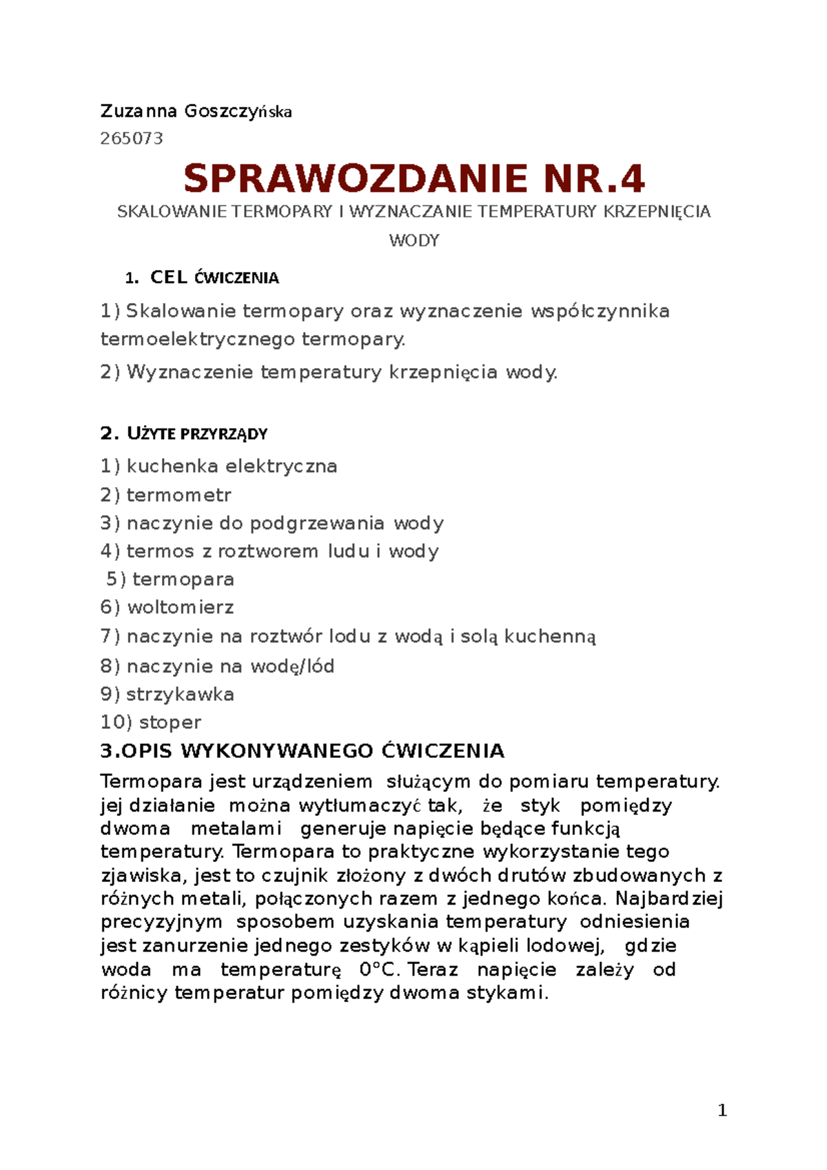 Sprawozdanie Fizyka 4 - Materialy Do Sprawozdan Z Fizyki 2.1 - Zuzanna ...