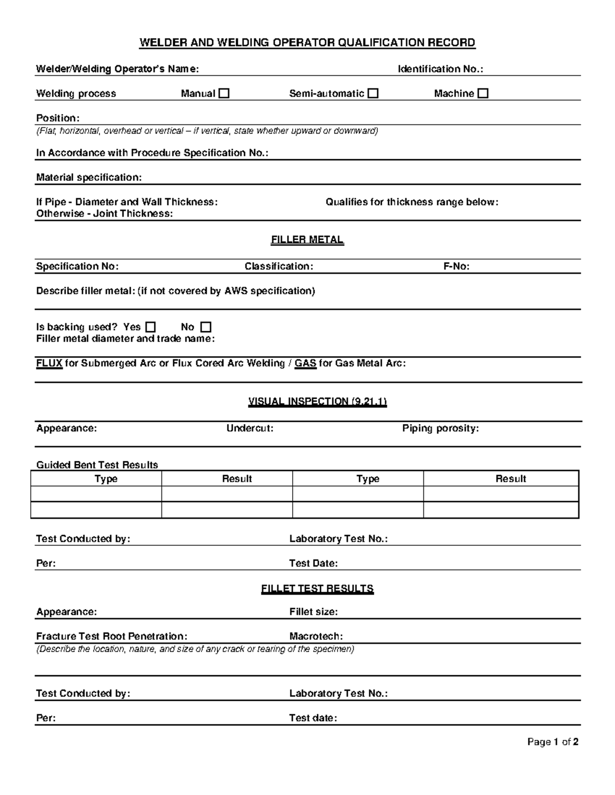 Wqr - wais - Page 1 of 2 WELDER AND WELDING OPERATOR QUALIFICATION ...