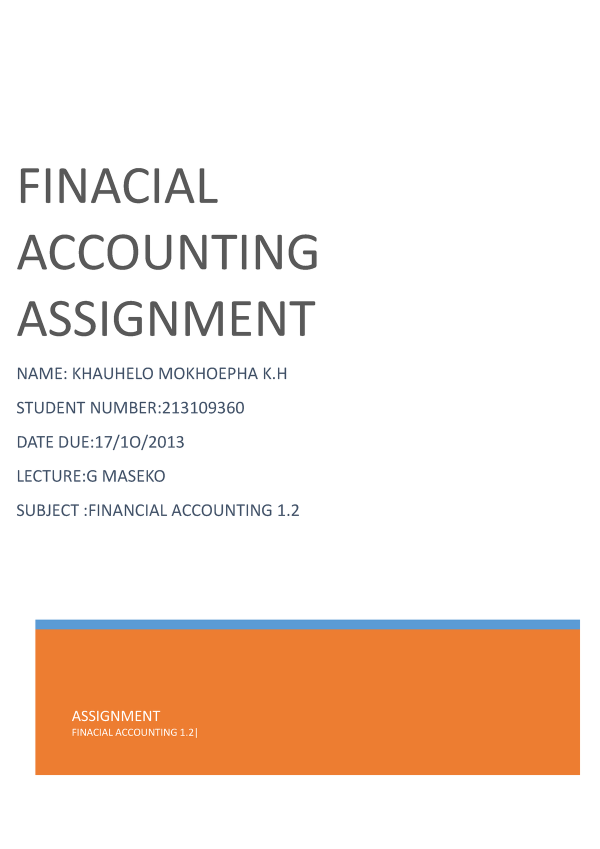 financial accounting 1 assignment