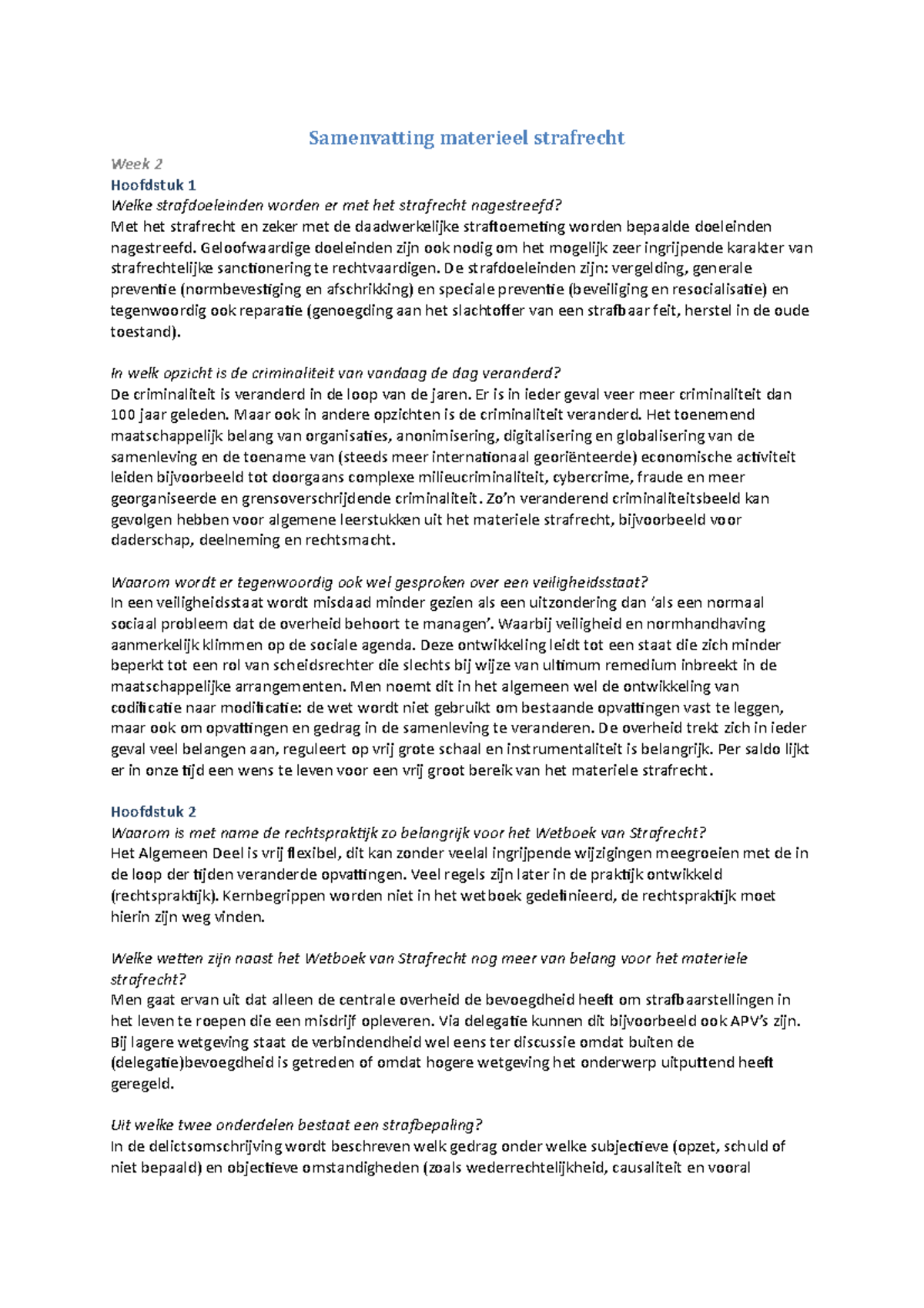 Samenvatting Materieel Strafrecht Straf- En Strafprocesrecht, Week 2-10 ...