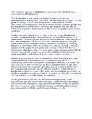 The Political Impacts of Globalization - Globalization has facilitated ...