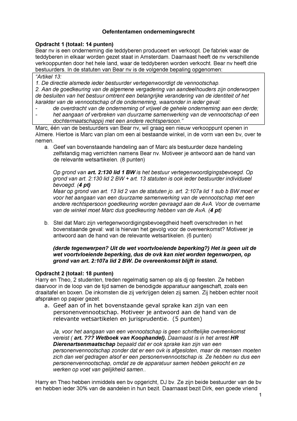 Proef/oefen Tentamen 2013, Vragen En Antwoorden - 1 Oefententamen ...