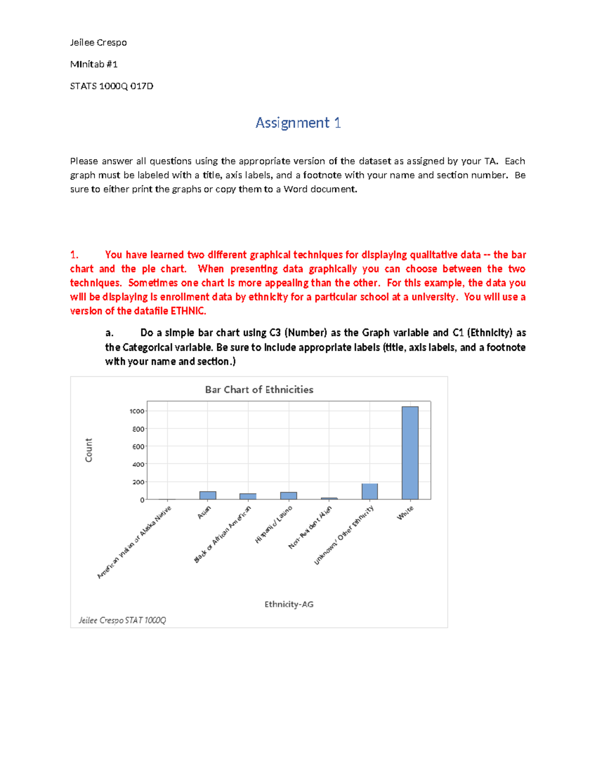 Minitab 1 - MInitab # STATS 1000Q 017D Assignment 1 Please answer all ...