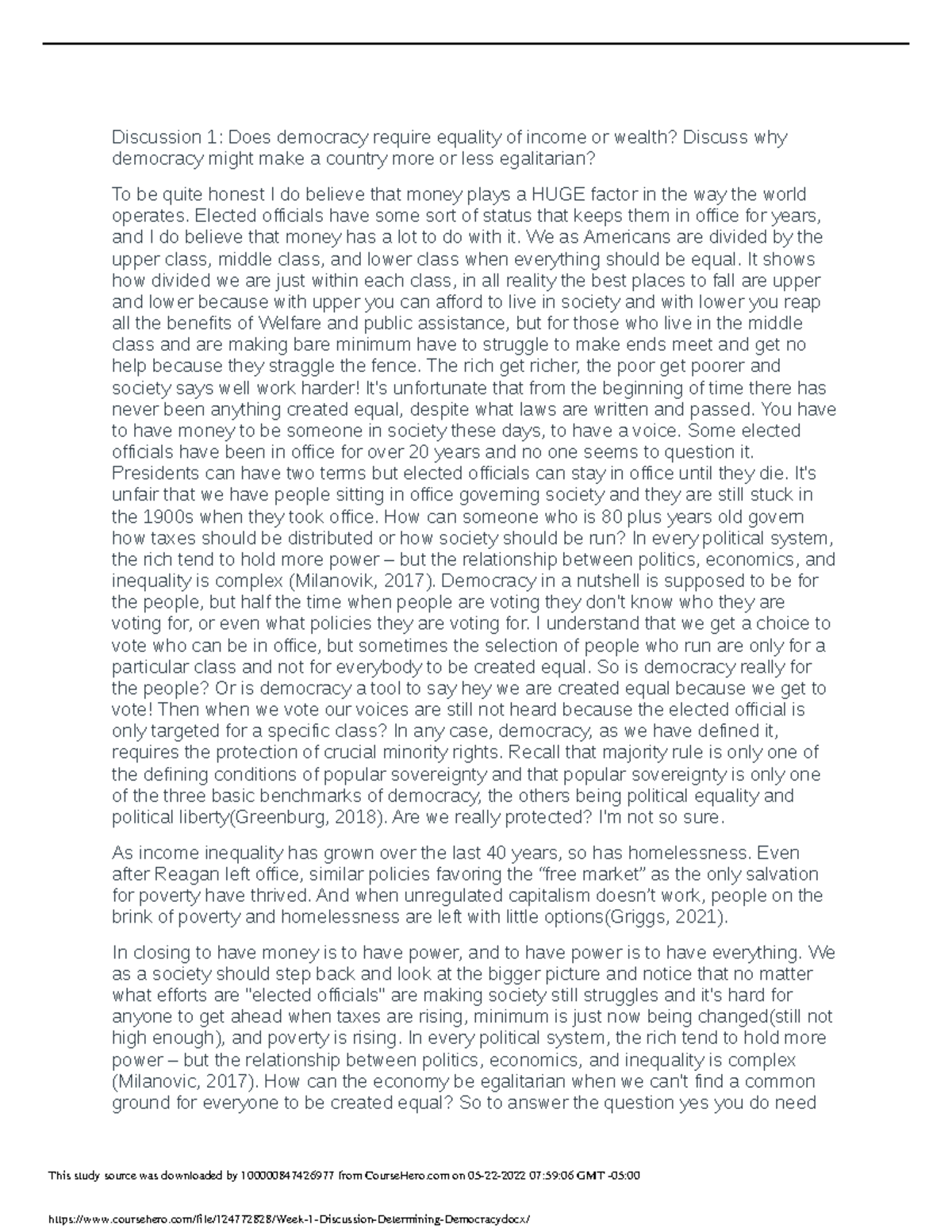 Week 1 Discussion Determining Democracy - Discussion 1: Does democracy ...