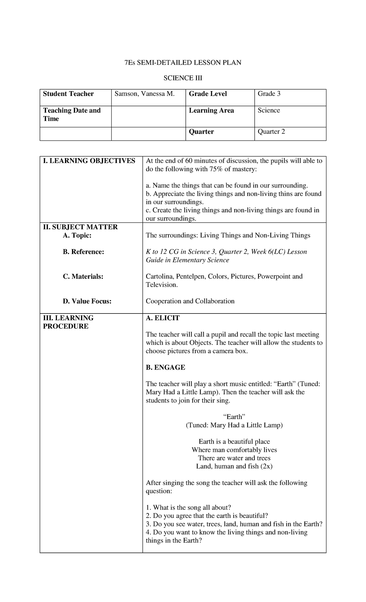 7Es SEMI- Detailed Lesson PLAN IN Science III - 7Es SEMI-DETAILED ...