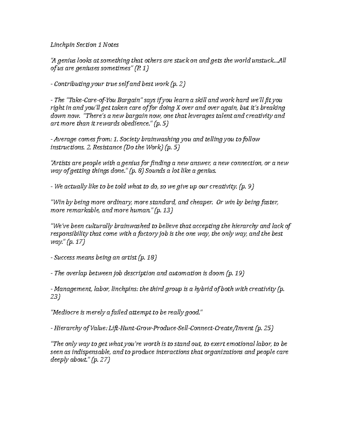 Linchpin Section 1 Notes Linchpin Section 1 Notes “A genius looks at