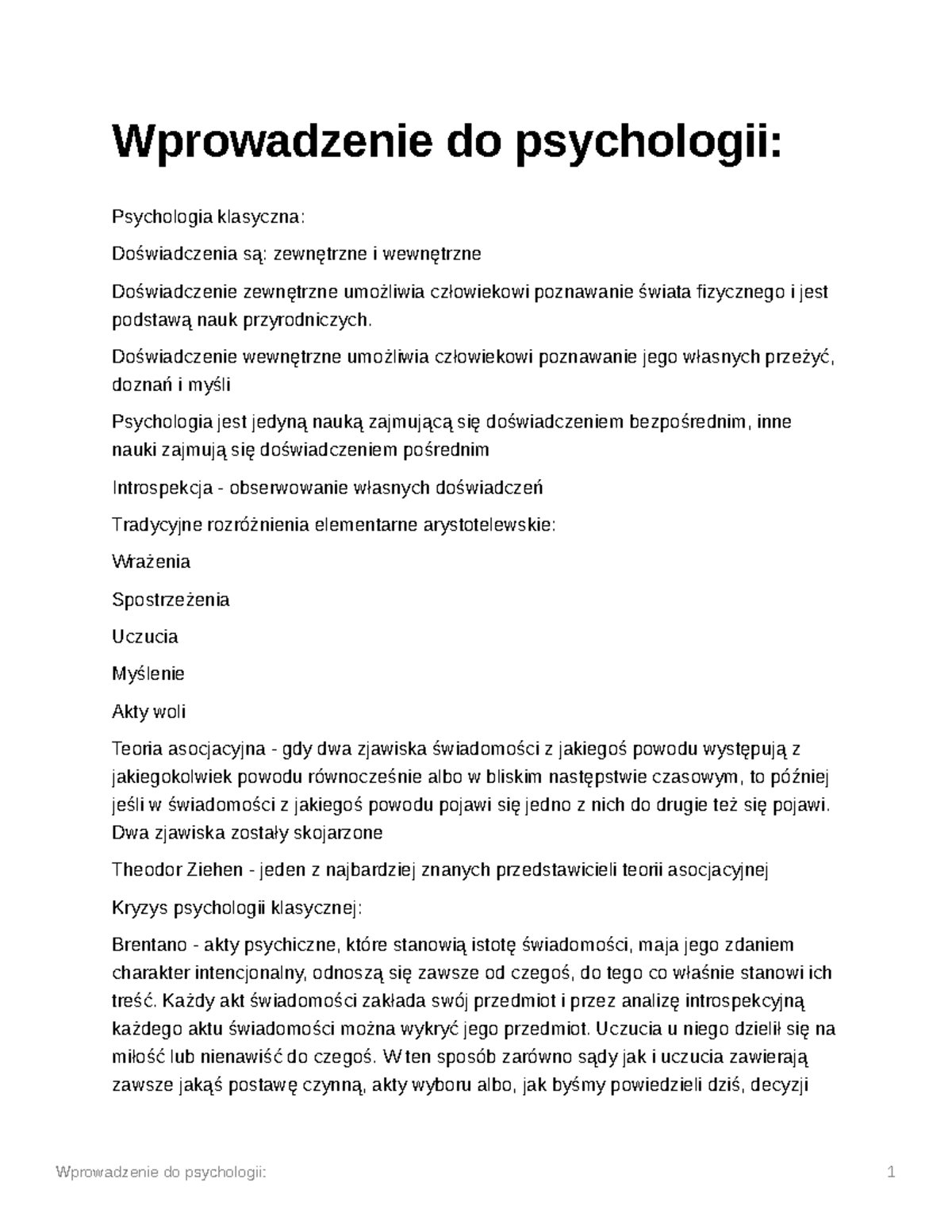 Wprowadzenie Do Psychologii - ćwiczenia Notatki Kolokwium Duże ...