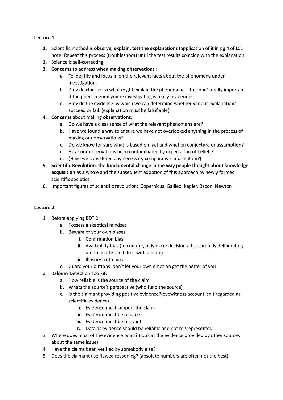 HSI summary - Lecture 1 1. Scientific method is observe, explain, test ...