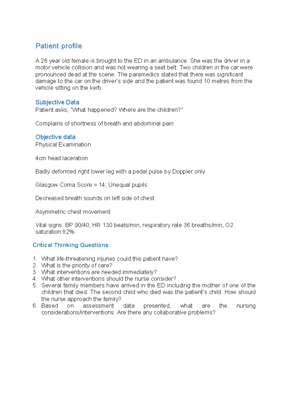 Trauma patient profile tutorial 1 - Patient profile A 26 year old ...
