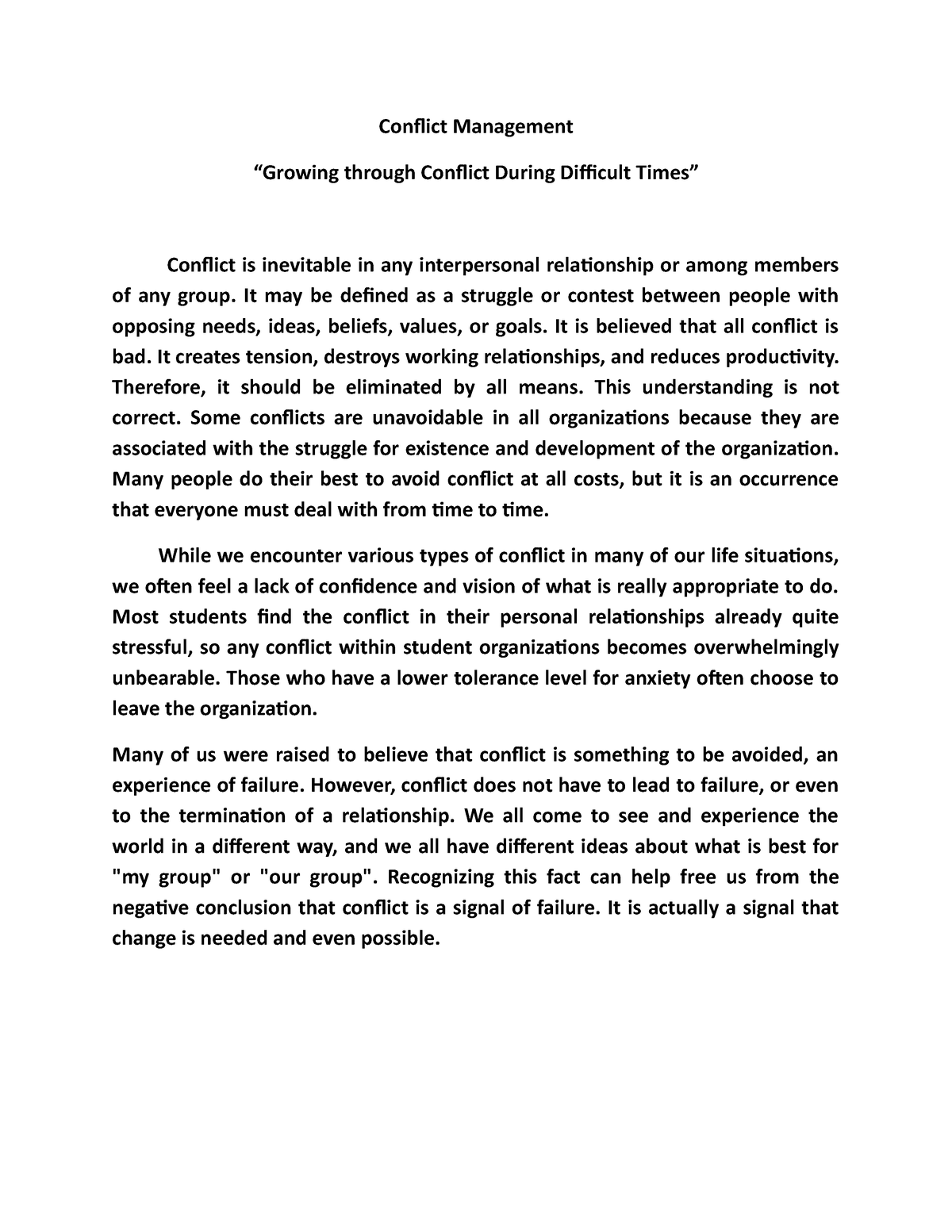 conflict management strategies essay