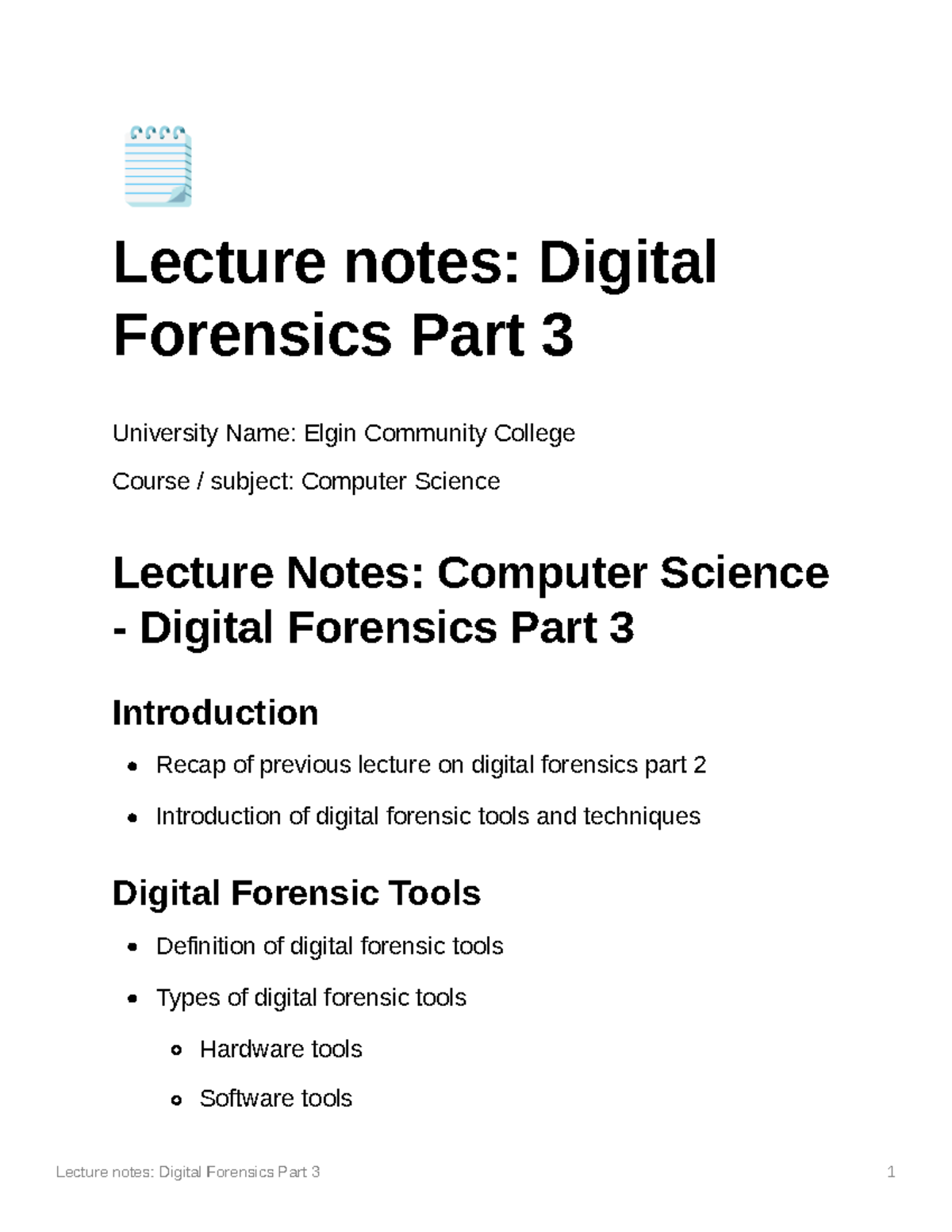 Lecture Notes Digital Forensics Part 3 - F Lecture Notes: Digital ...