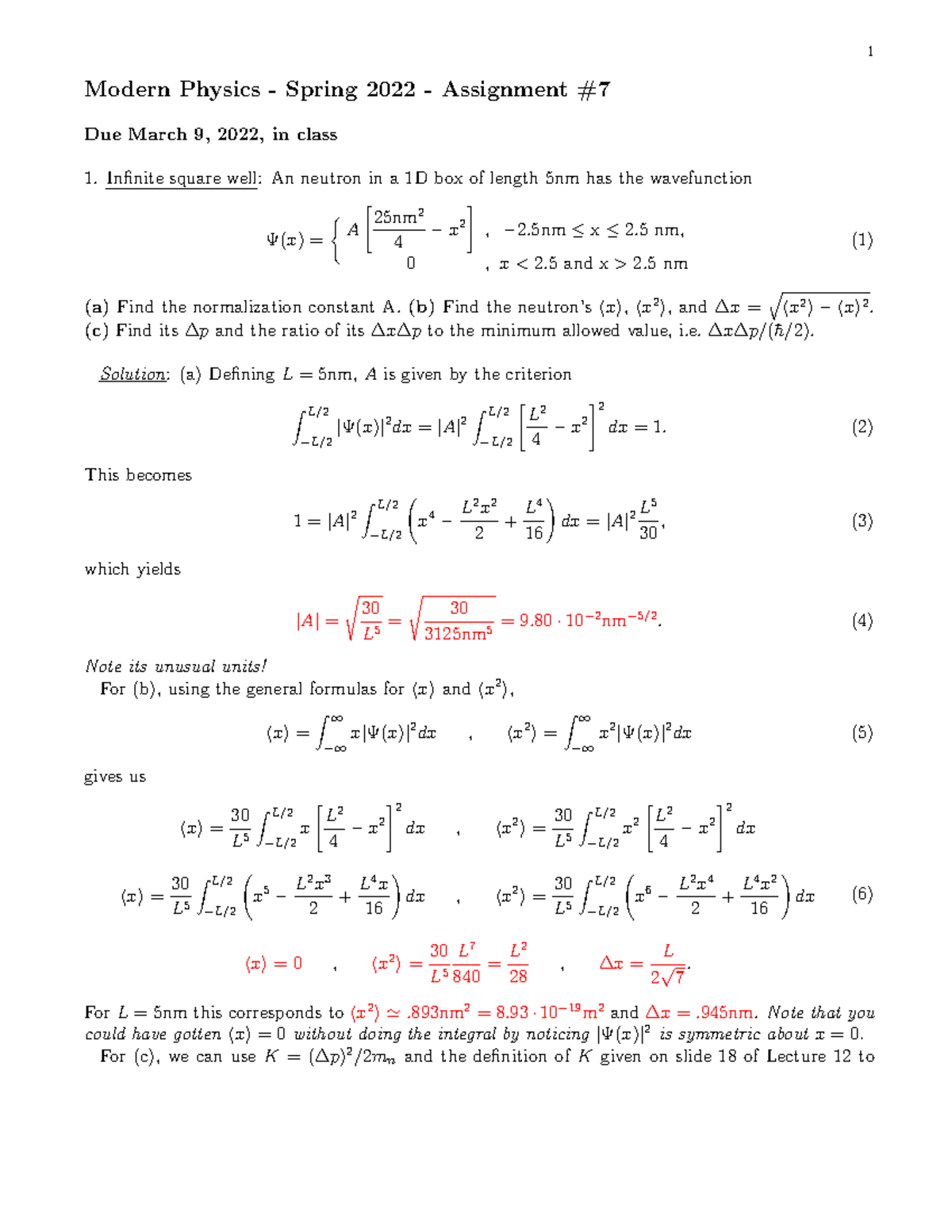 Hw7-solutions - HW 7 - Modern Physics - Spring 2022 - Assignment Due ...