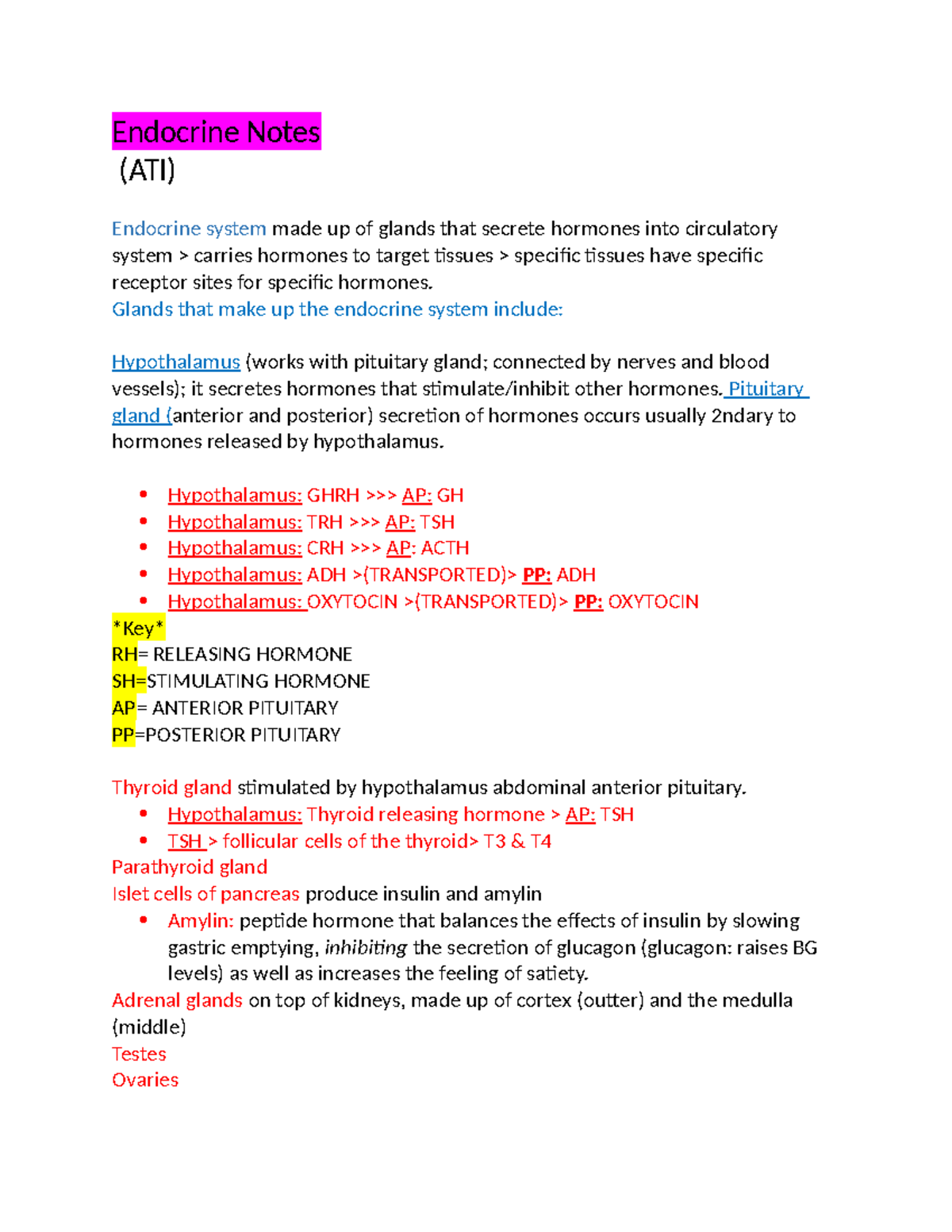 Endocrine Notes Endocrine Notes (ATI) Endocrine system made up of