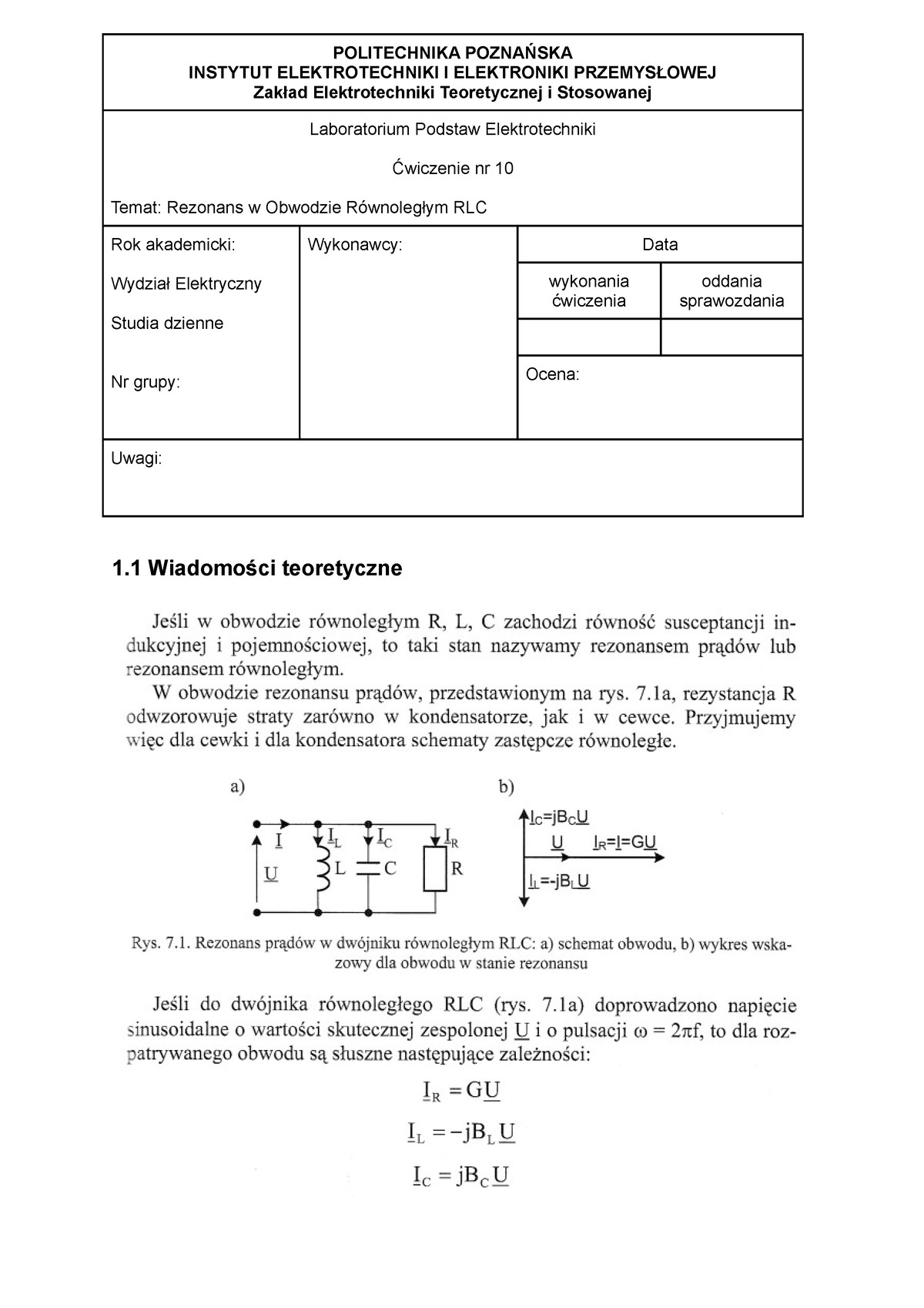 Sprawozdanie TO 4 - POLITECHNIKA POZNAŃSKA INSTYTUT ELEKTROTECHNIKI I ...