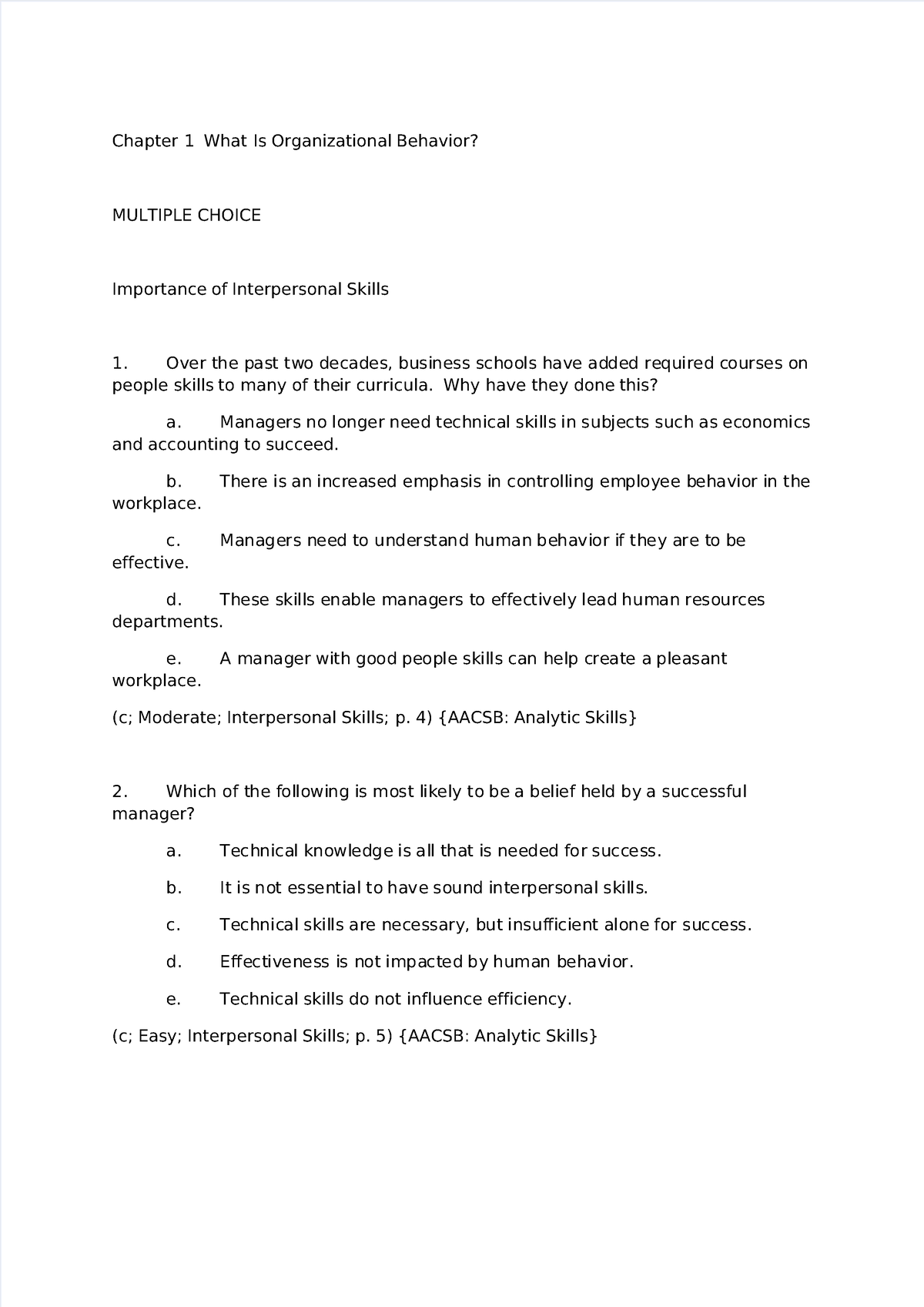 TN C1 - Lll - Chapter 1 What Is Organizational Behavior? MULTIPLE ...