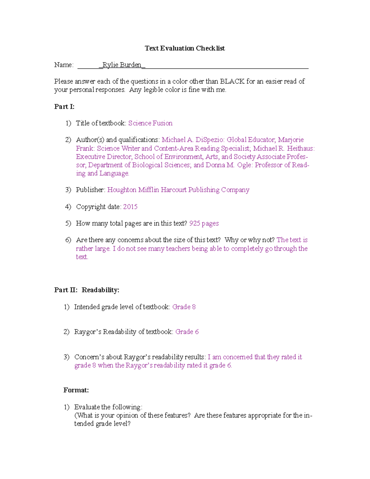 Textbook Evaluation Checklist. Summer'14 2 - Text Evaluation Checklist ...