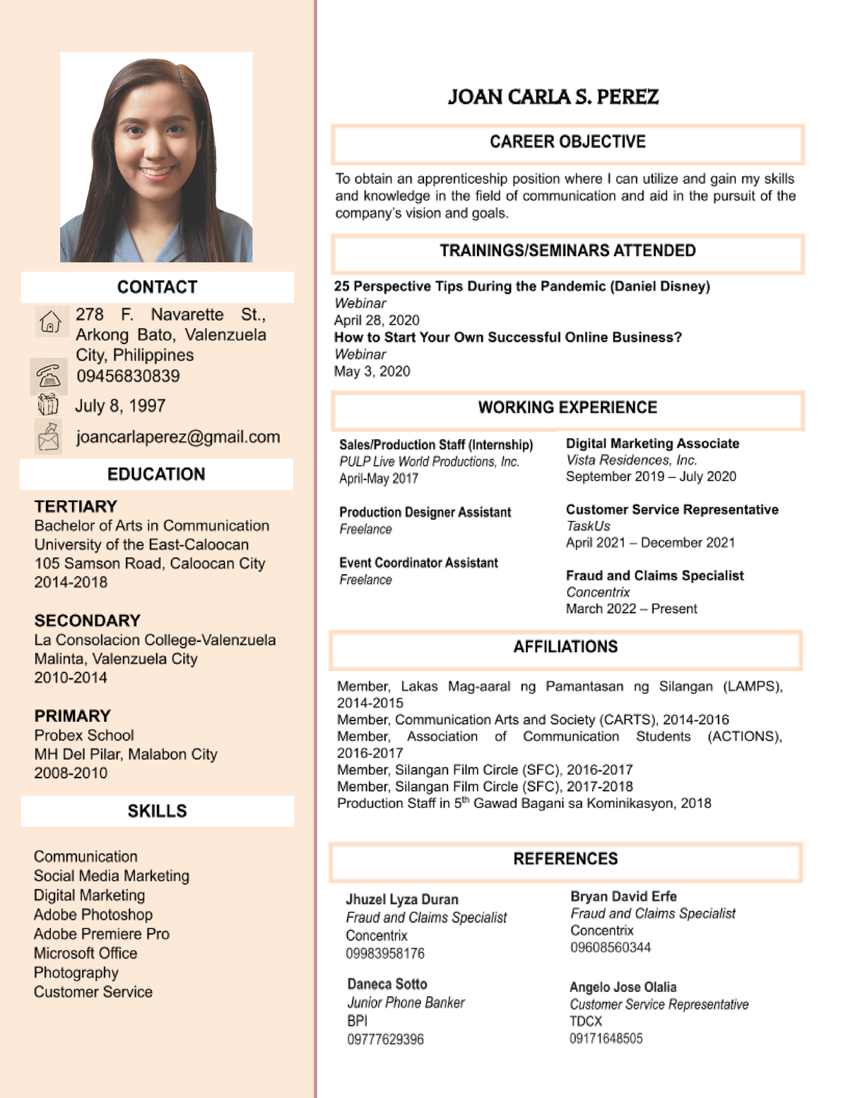 Resume 2023 Joan Carla Perez - Physical Education - Studocu