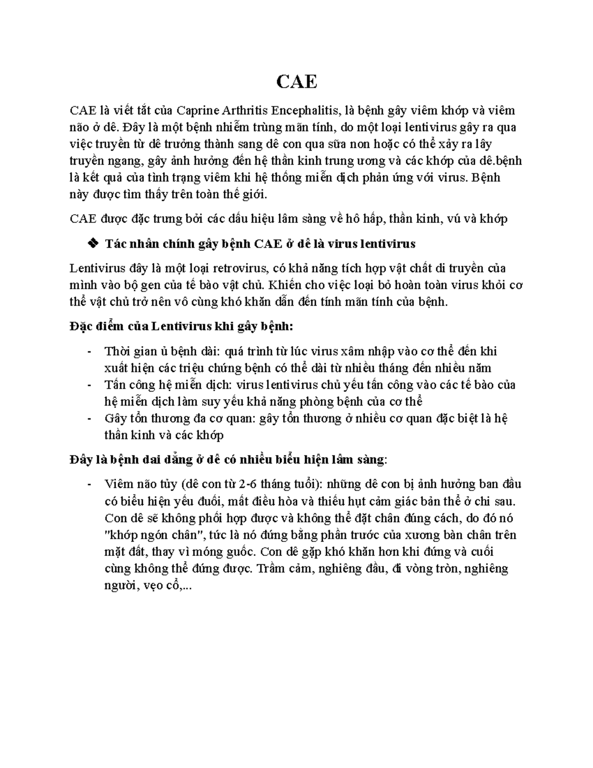 CAE - kkk - CAE CAE là viết tắt của Caprine Arthritis Encephalitis, là ...