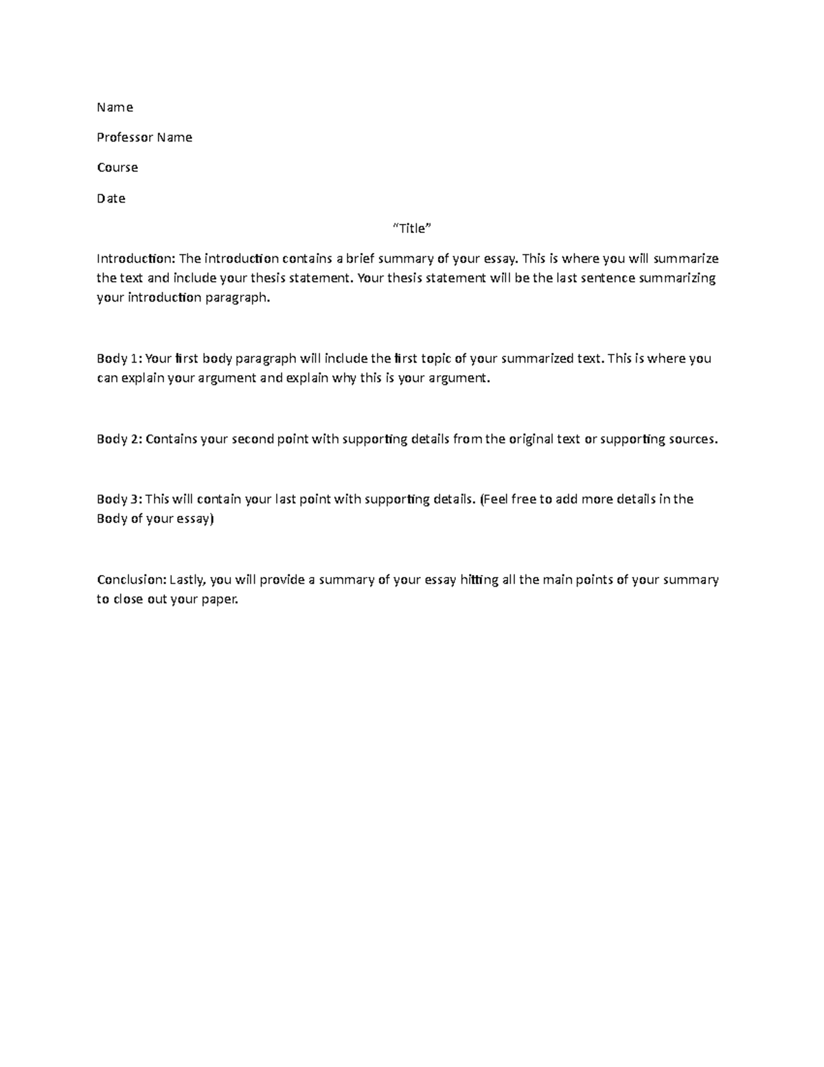 Document 10 - Lecture notes about essay formats - NameProfessor Name ...