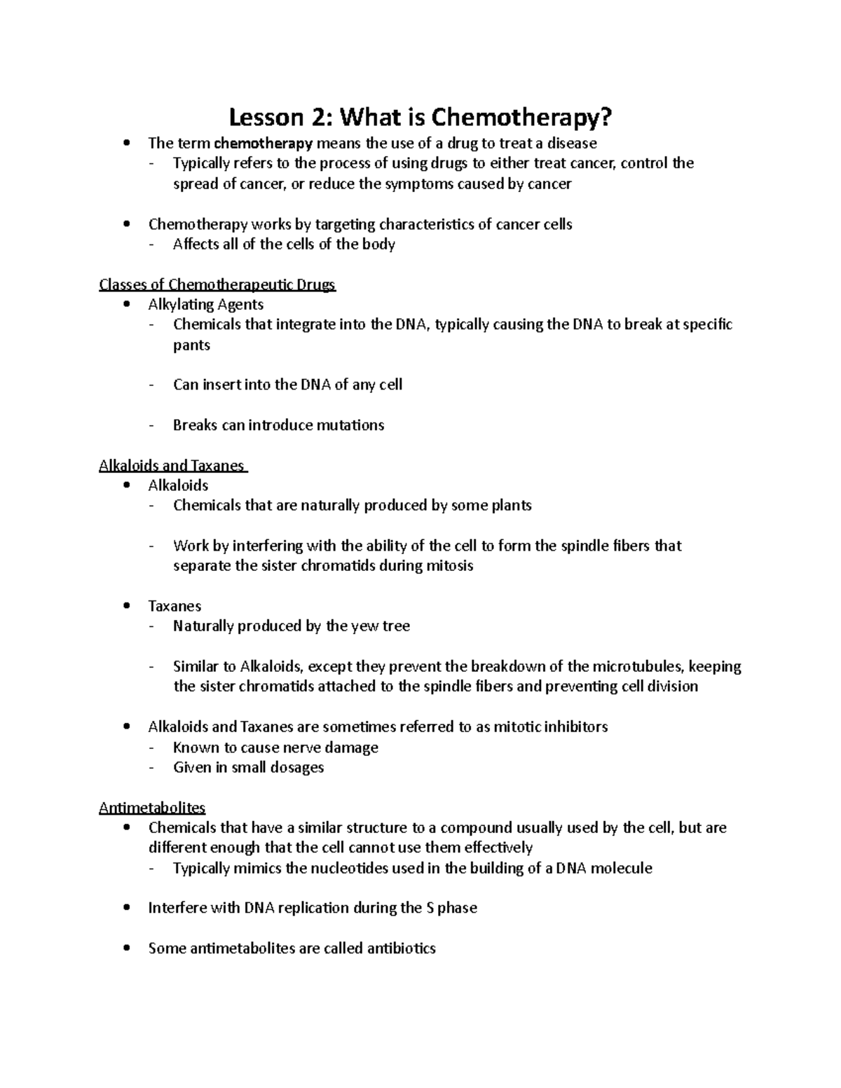 Lesson 2 What is Chemotherapy Lesson 2 What is Chemotherapy? The