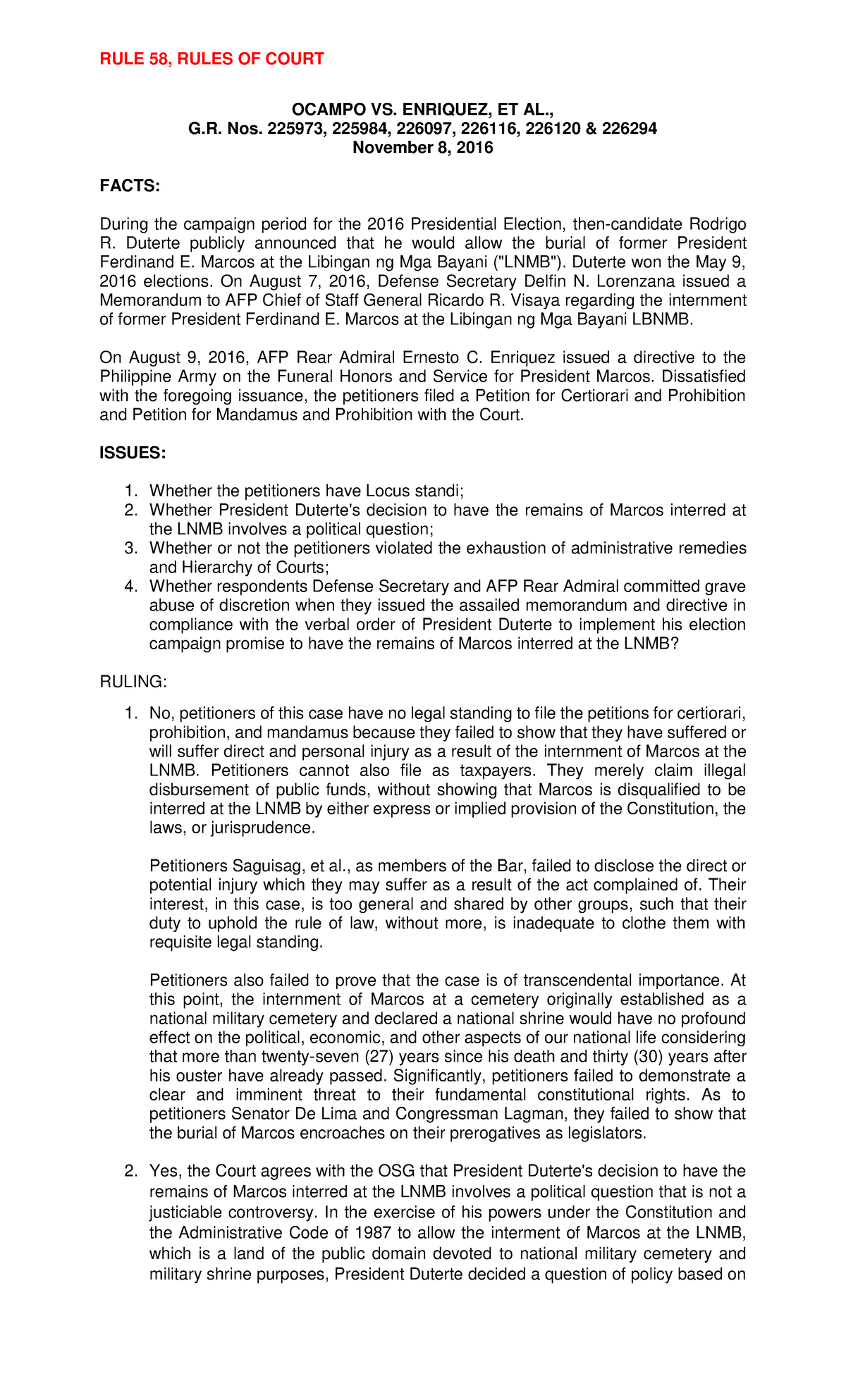 Ocampo Vs. Enriquez, et. al, November 8, 2016 - RULE 58, RULES OF COURT ...