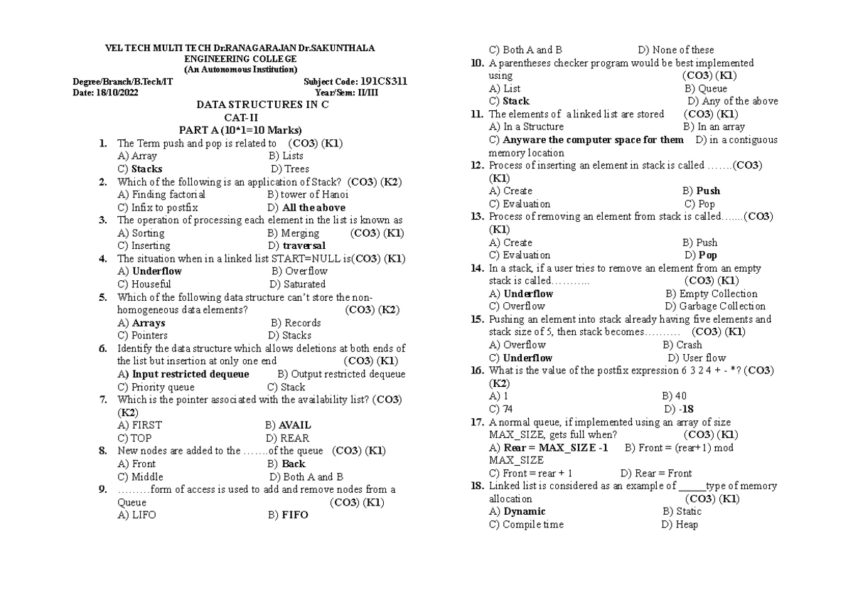 OOPS Unit 3 qb - Notes - VEL TECH MULTI TECH Dr.RANAGARAJANDr ...