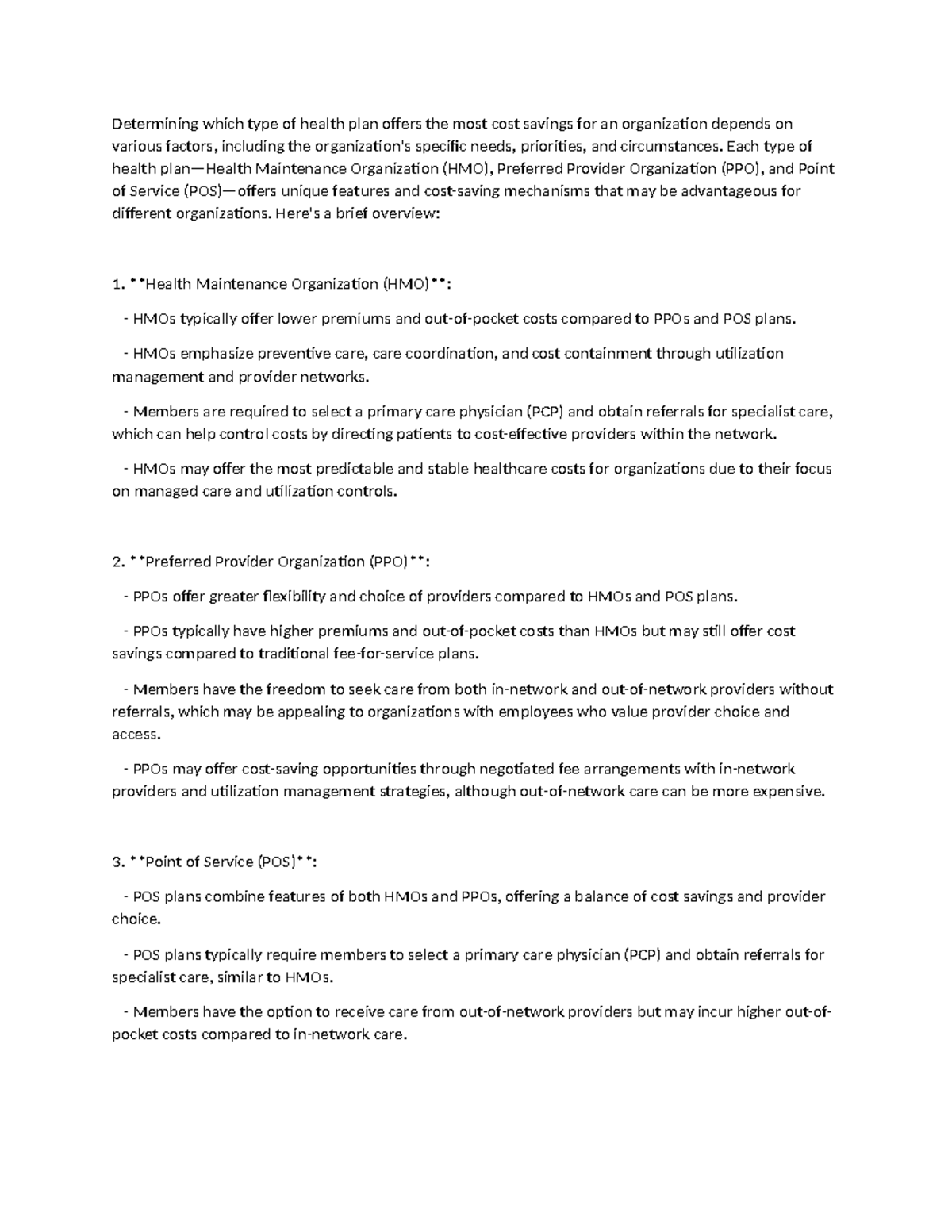 C428- Comparison of MCOs - Determining which type of health plan offers ...