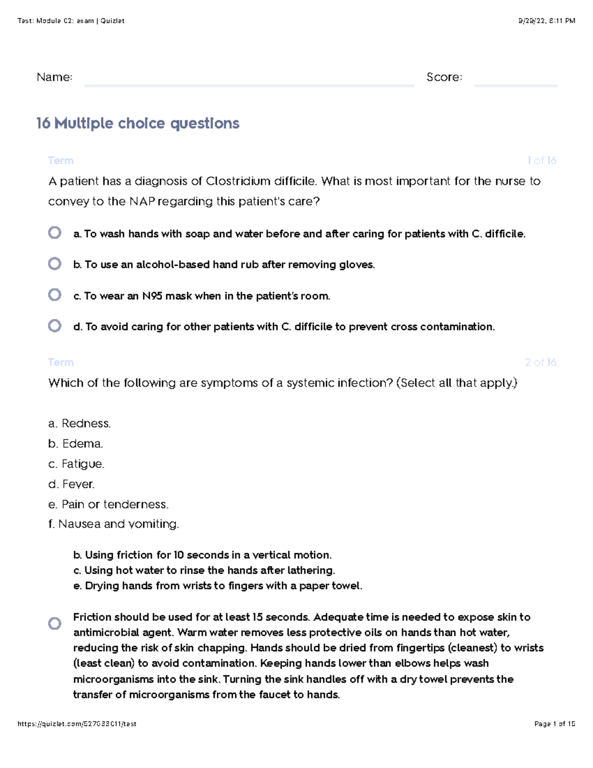 Test Module 02 exam Quizlet Name Score 16 Multiple choice