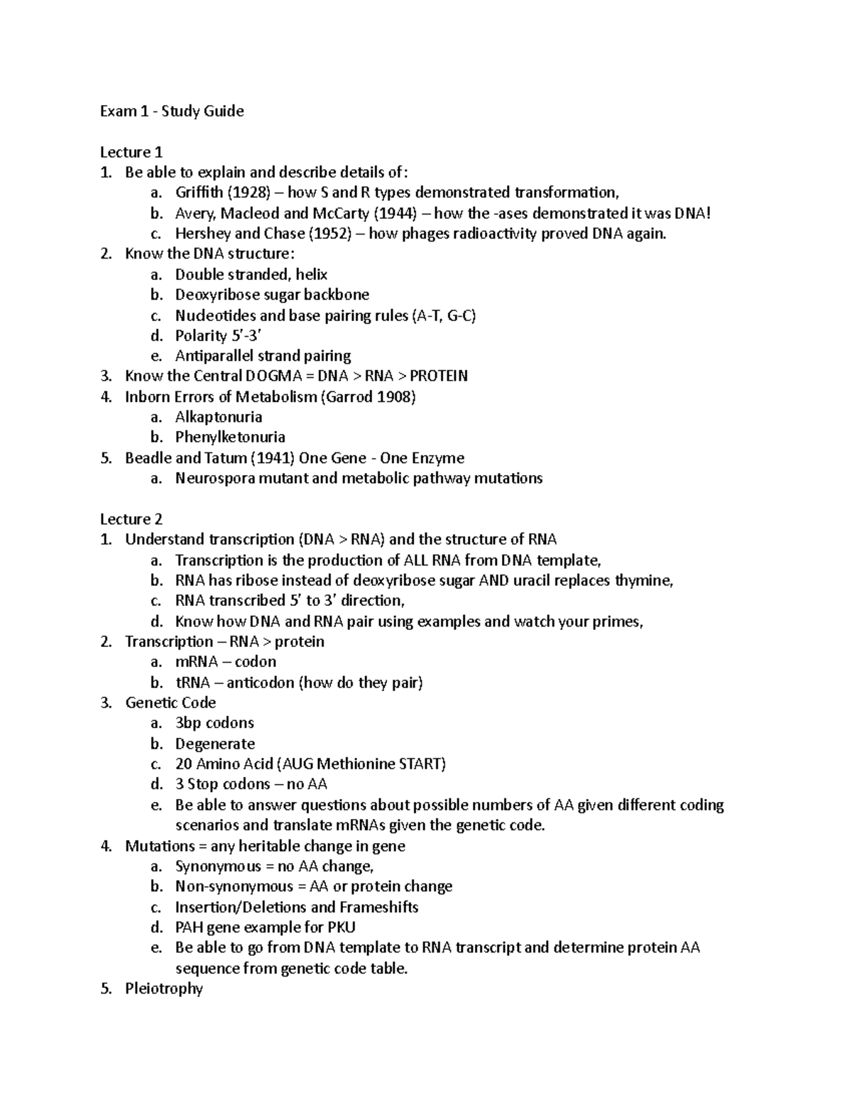 Exam1 Study Guide Exam 1 Study Guide Lecture 1 Be Able To Explain