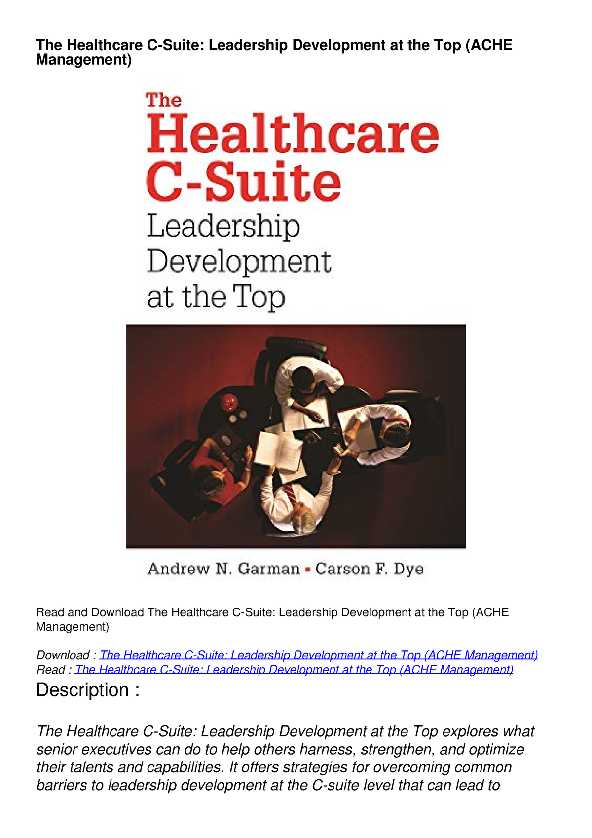 [PDF READ ONLINE] The Healthcare C-Suite: Leadership Development At The ...