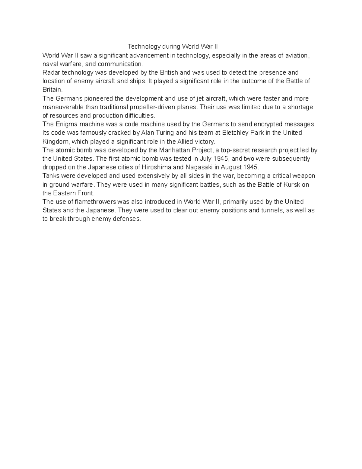 Technology during World War IInotes - Technology during World War II ...
