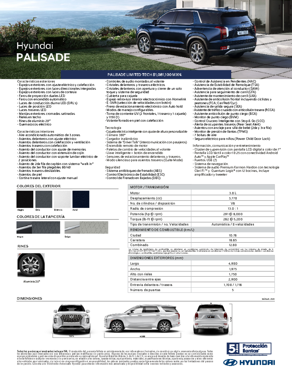 Palisade 2022 comunicion DIMENSIONES 1, 1, Unidad mm 4, Hyundai