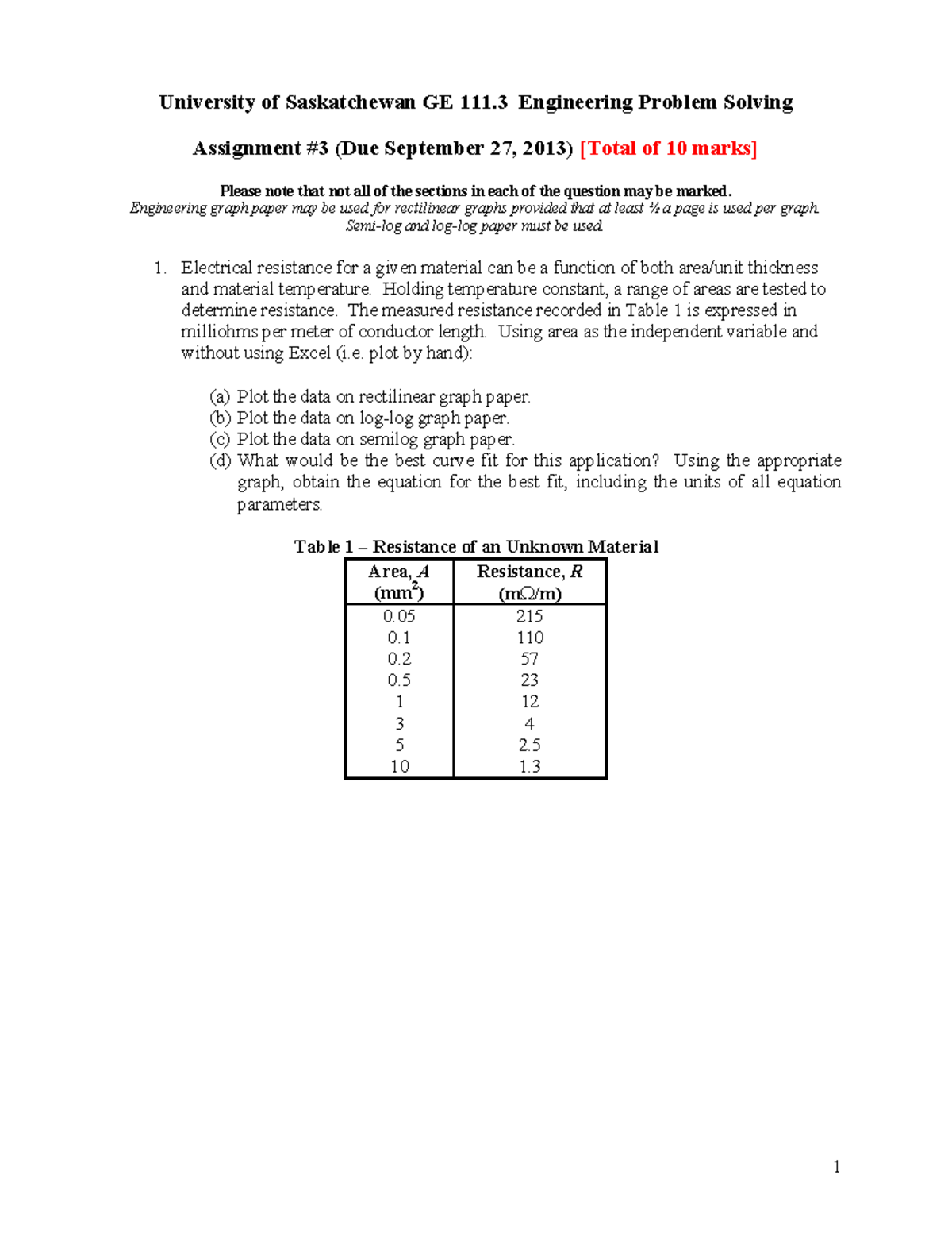 Seminar assignments - 3, with solution - University of Saskatchewan GE ...