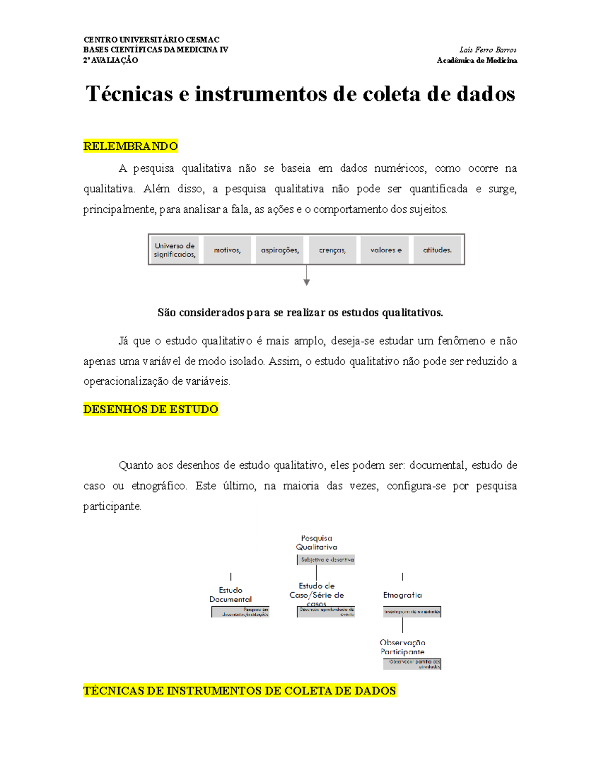 Técnicas e instrumentos de coleta de dados - 2ª AVALIAÇÃO Acadêmica de ...