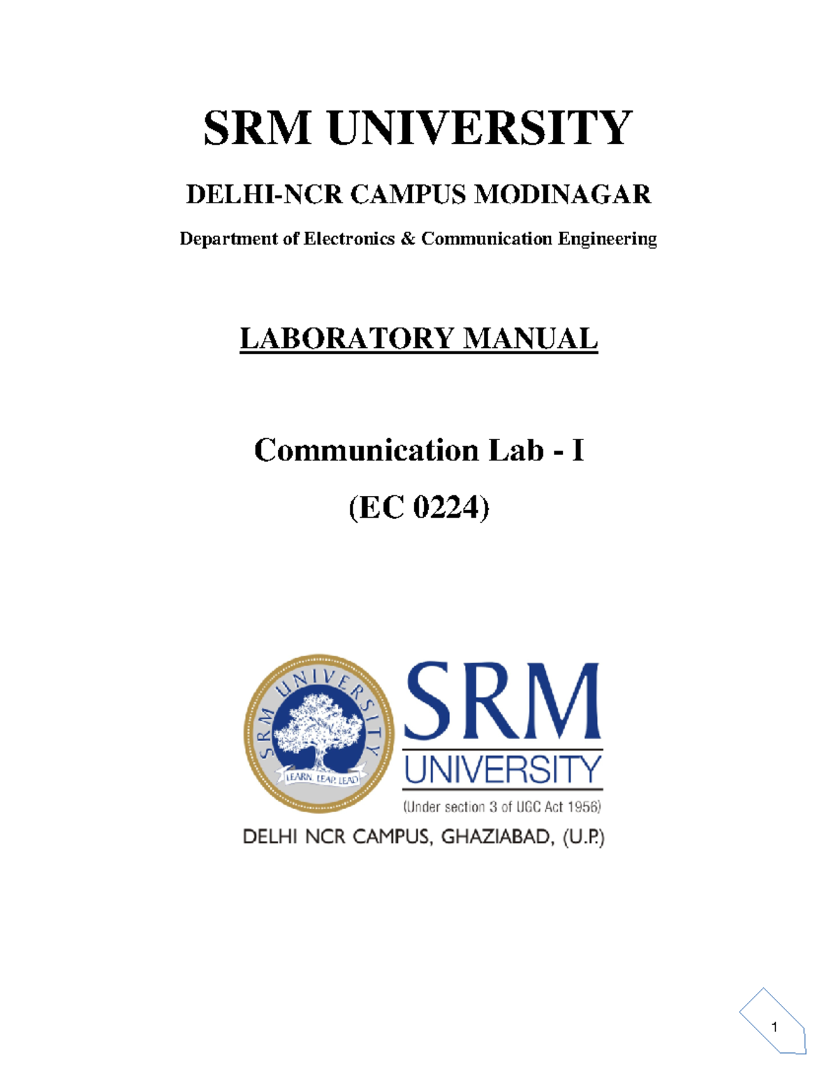 Communication Lab 1 SRM UNIVERSITY CAMPUS MODINAGAR Department of