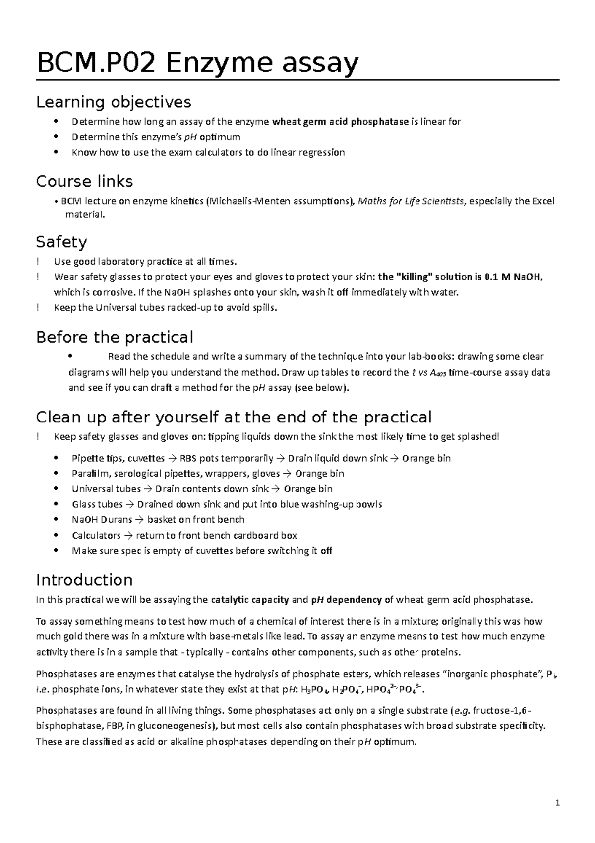 Enzyme Assay Lab Worksheet (part 1) BCM Enzyme assay Learning