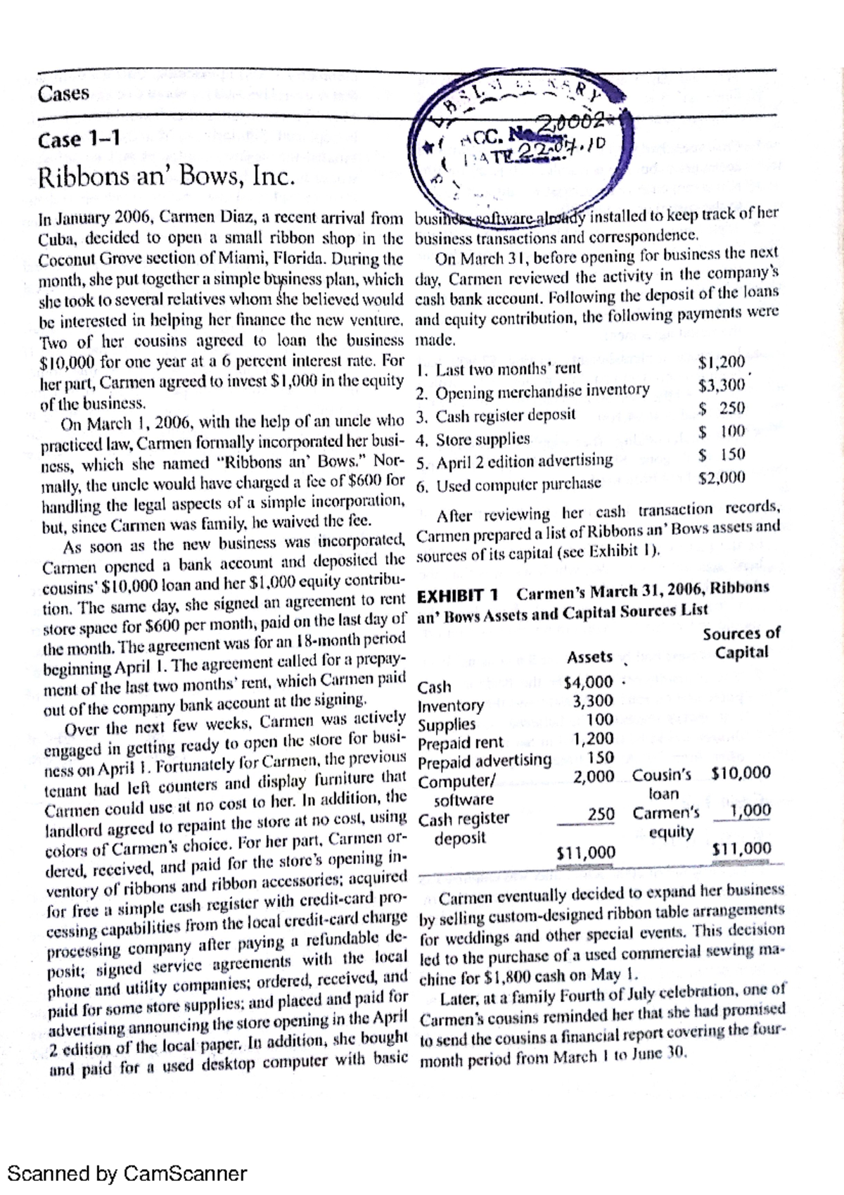 Bows & Ribbons case Financial Accounting Scanned by CamScanner