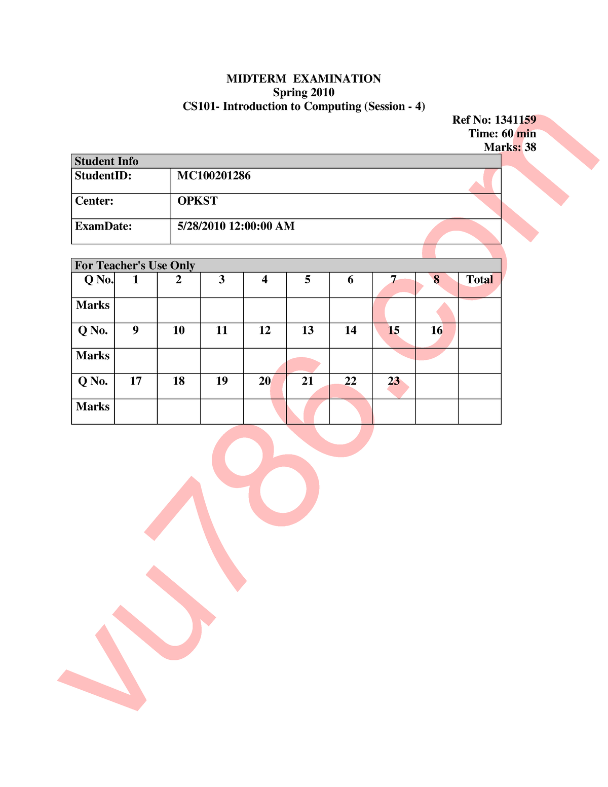 Cs101 Mid Term 23 Www - MIDTERM EXAMINATION Spring 2010 CS101 ...