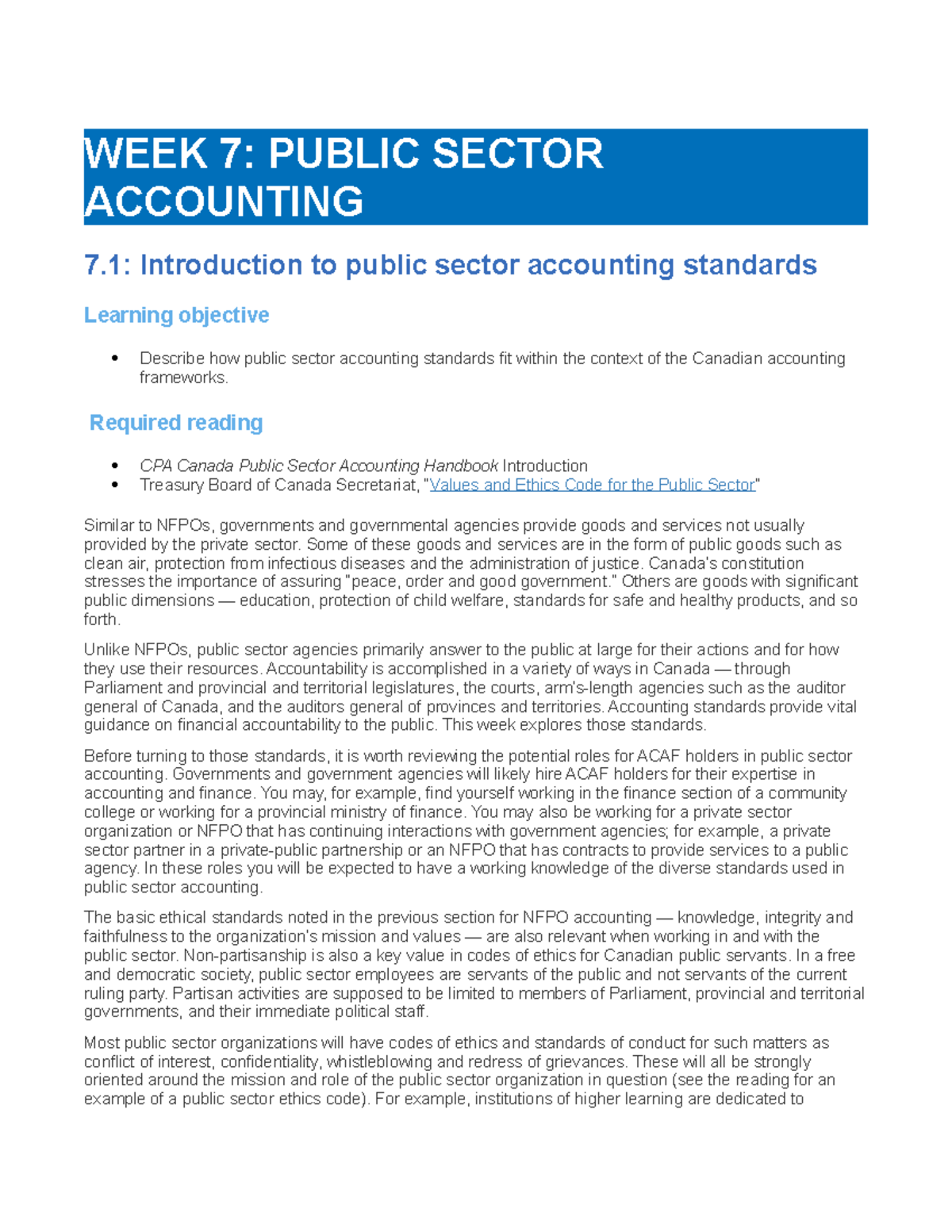 WEEK 7 chapter overview - WEEK 7: PUBLIC SECTOR ACCOUNTING 7 ...