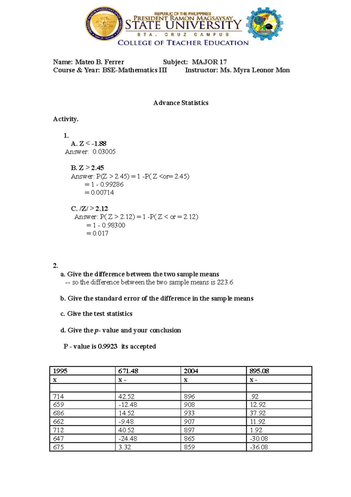 Advance Statistics NOTES SA SA SA SA SA SA SA SA SA SA S A SASAAS ASDS ...