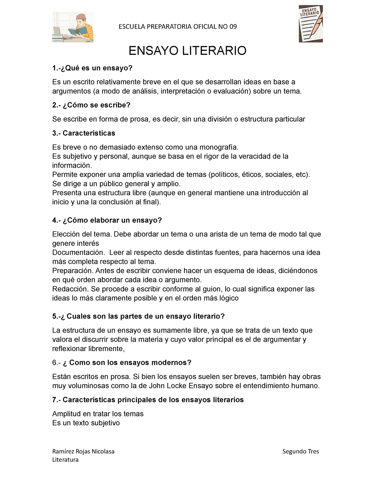 Ensayo Literario - ENSAYO LITERARIO 1.-¿Qué Es Un Ensayo? Es Un Escrito ...