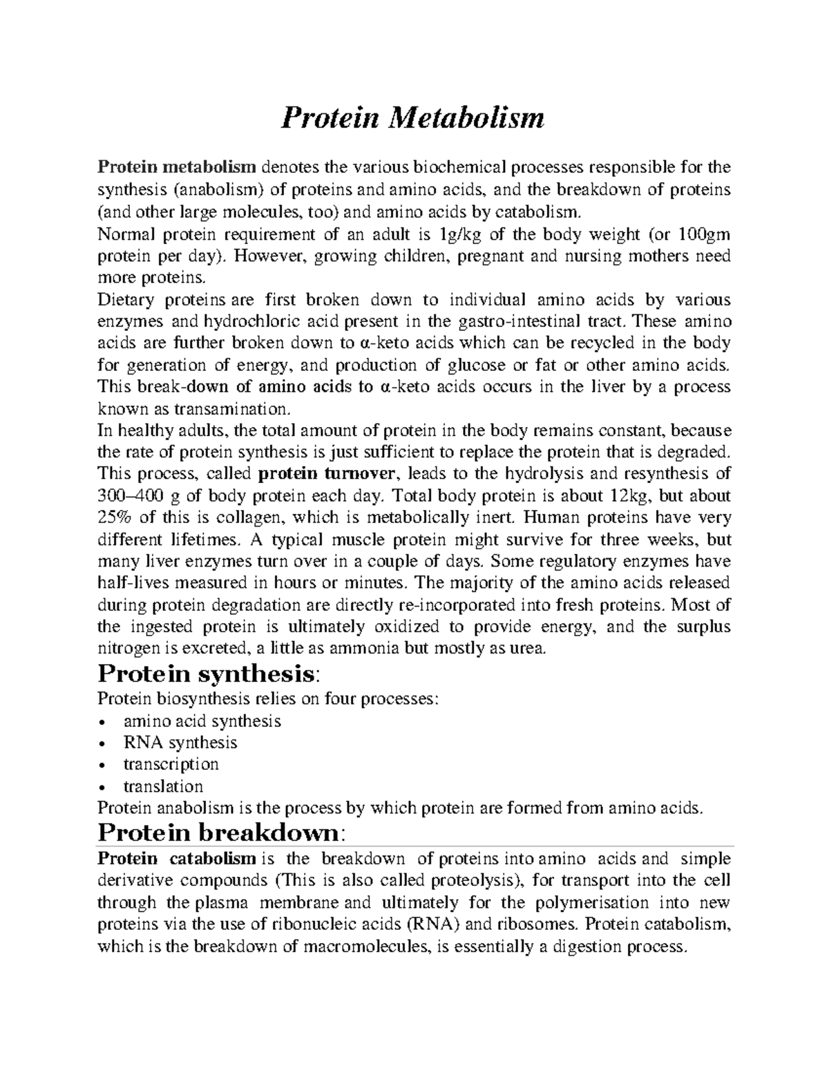 ProteinMetabolism protein biochemistry Protein Metabolism Protein