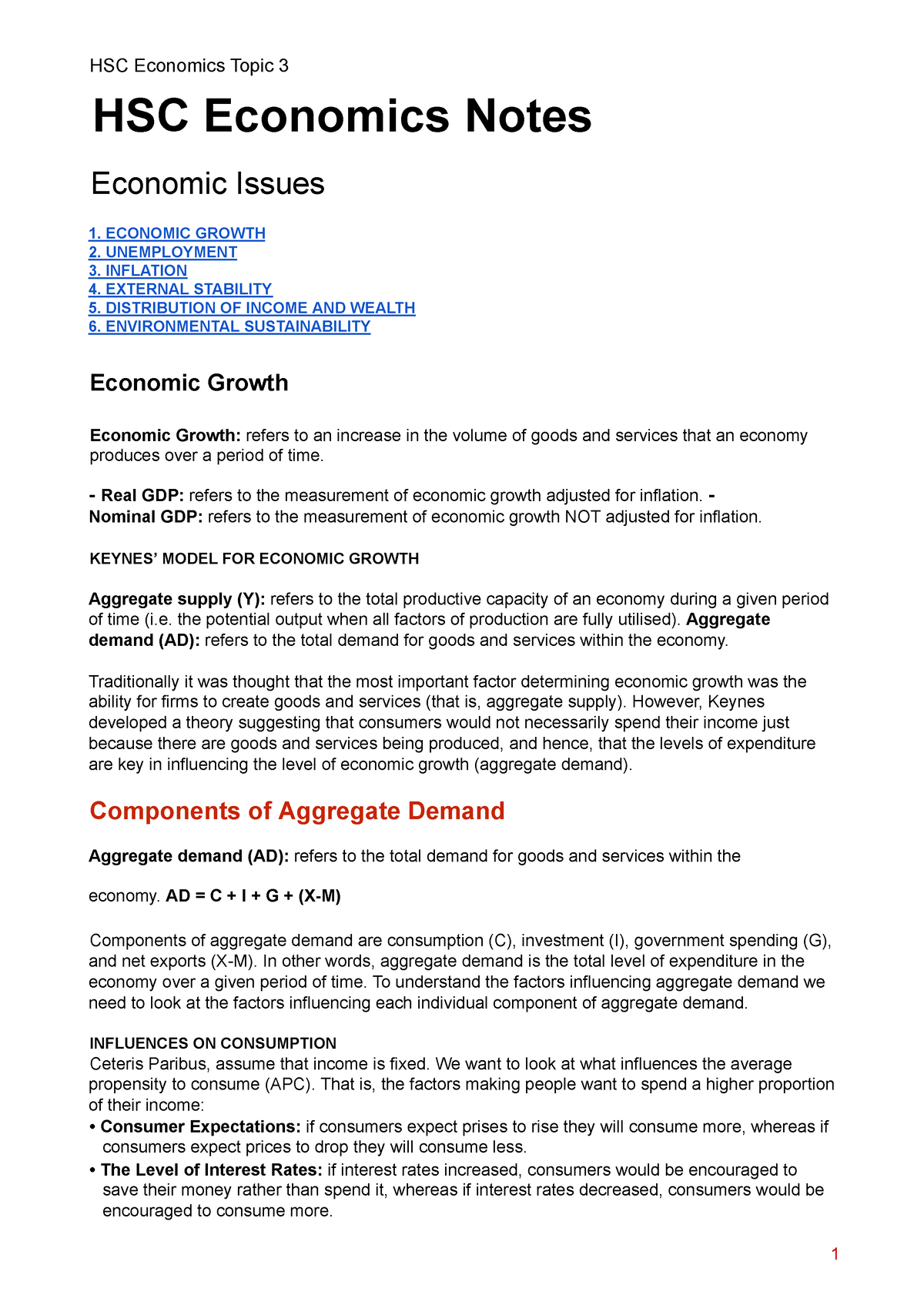 Full Notes on Economic Issues - HSC Economics Topic 3 HSC Economics ...