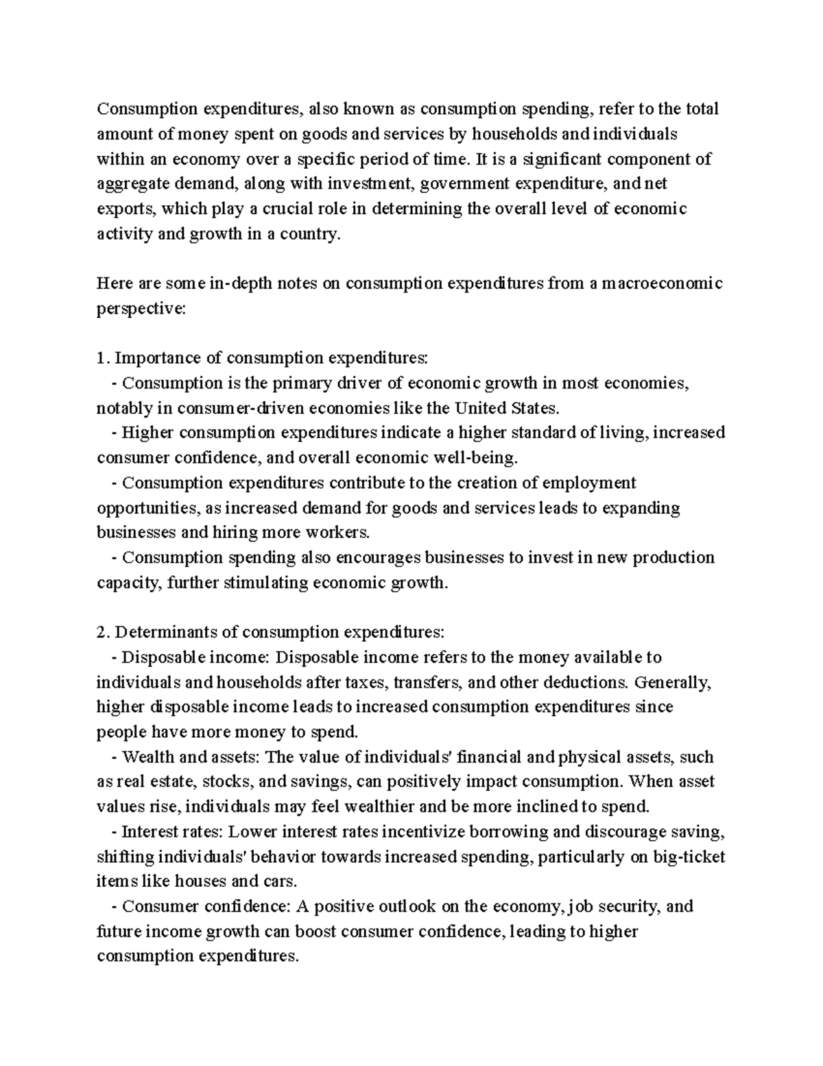 AP Macroecnomics Notes Consumption Expenditures - Consumption ...