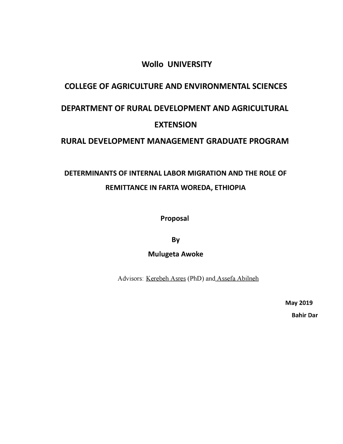 wollo university research proposal sample pdf