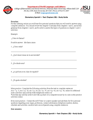 Elementary I Study Guide - Examen II -Fall 2012 - Department of World ...